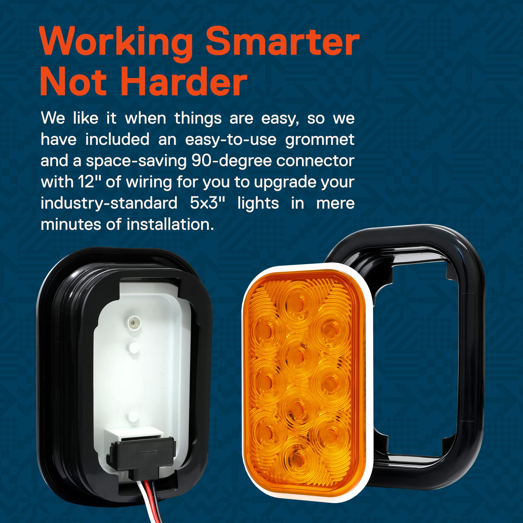 True Mods 2Pc Amber 5X3 3X5 Inch Rectangle Led Trailer Tail Light Kit [Dot Fmvss 108] [Sae I6 P2] [Grommets/Plugs] [Submersible] [Stop Turn Tail Park] [10 Led] Taillight For Tow Truck 80&quot; Wide Trailer