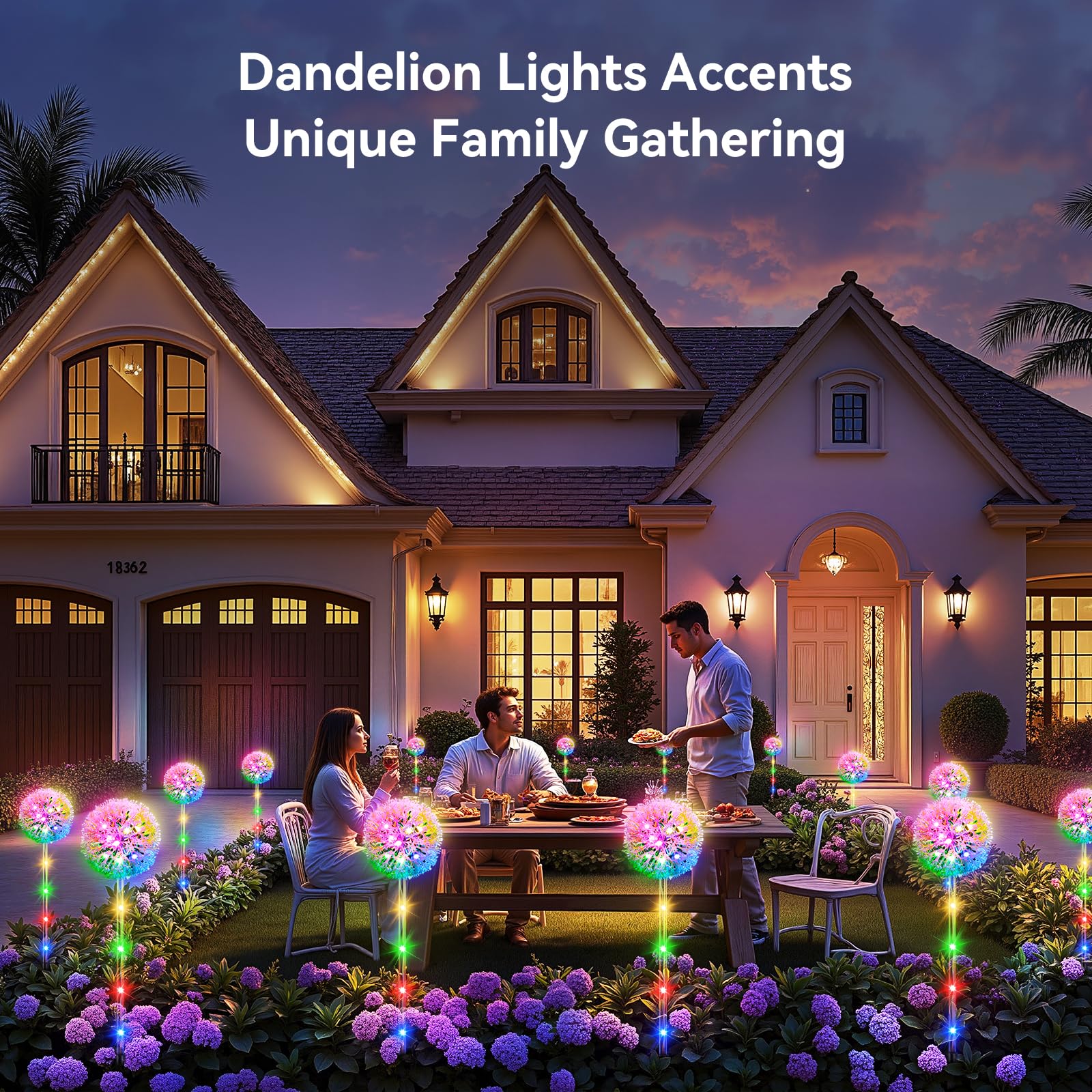 Bonlion 4 Pack Solar Garden Lights - Colorful Led Dandelion Decor, Waterproof Outdoor Lighting