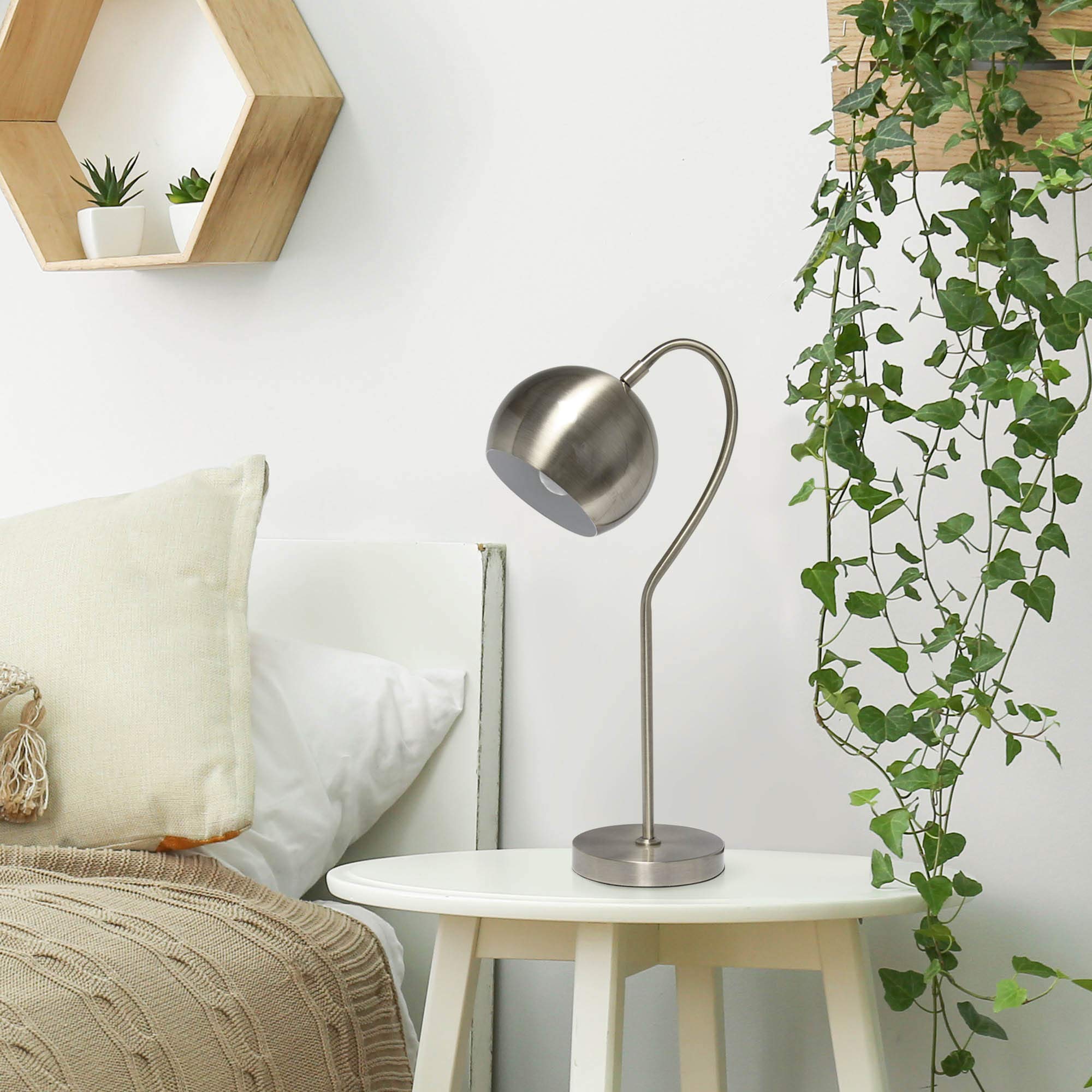 LALIA HOME Mid Century Table Lamp, Brushed Nickel, Metal, 10inL x 6inW x 20.25inH, Model LHT-5031