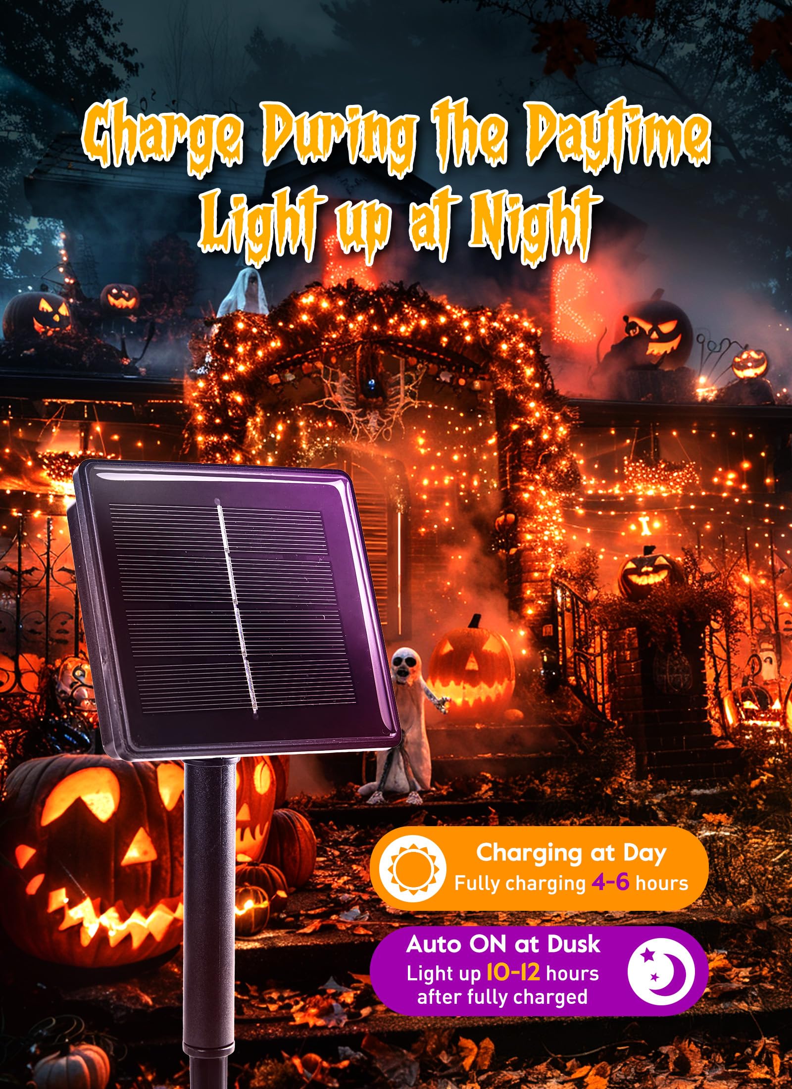Brightown Orange Lights  19.6Ft 240 Led Solar Fairy Lights  Halloween Lights Outdoor With 8 Modes  Waterproof Twinkle Fall Light For Patio Yard Trees Party  Black Wire