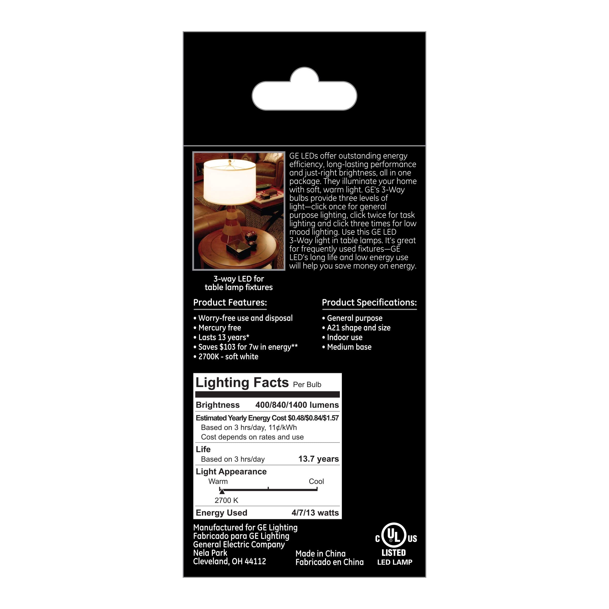 Ge Lighting Light 24095 Soft White Led 3-Way 30/70/100-Watt Replacement A21 Bulb Medium Base, 1 Count (Pack Of 1)