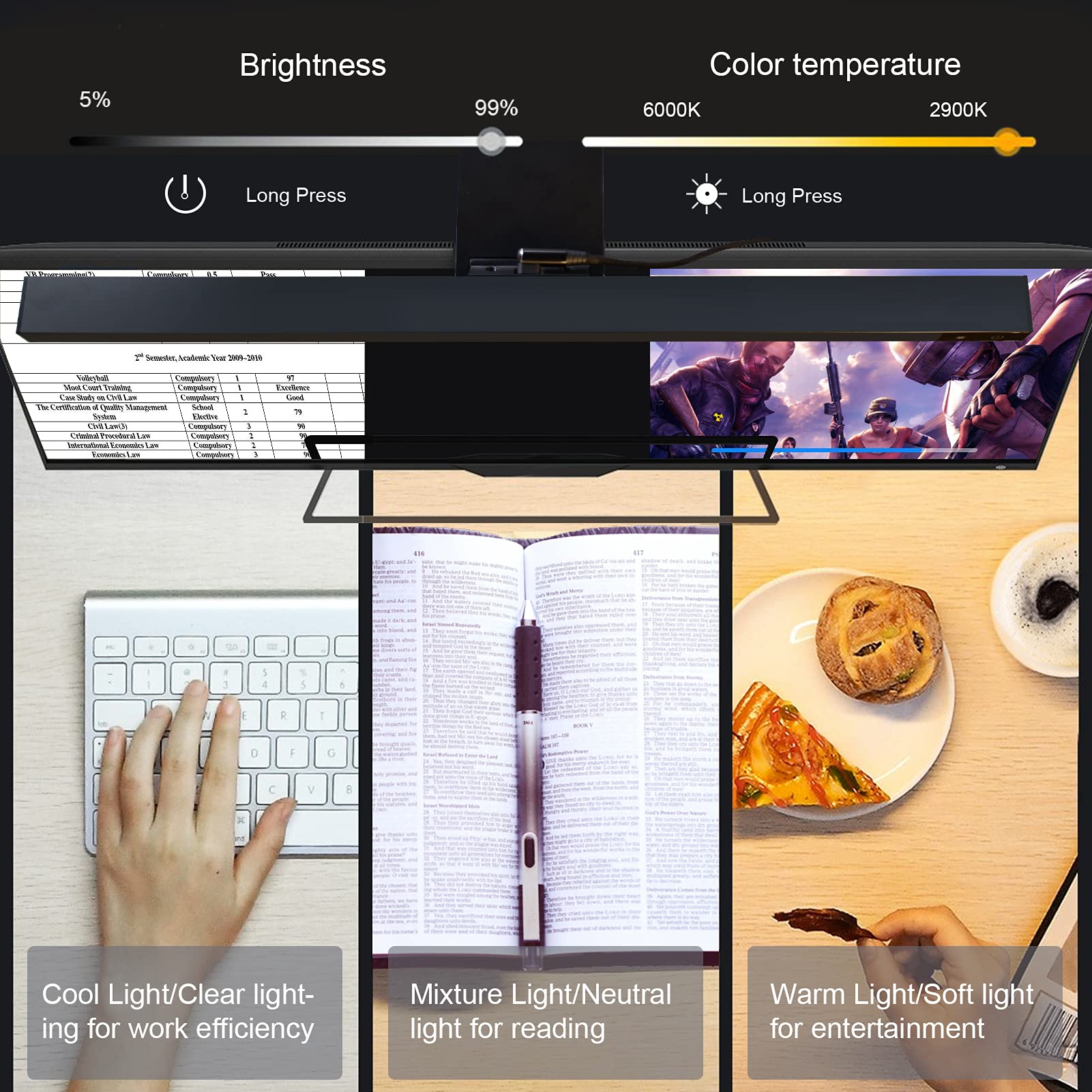 Computer Monitor Light Bar: Flat/Curved Monitor Screen Bar Led Lamp For Eye Caring/Space Saving 16.5 Inch Usb Powered Desk Lamp