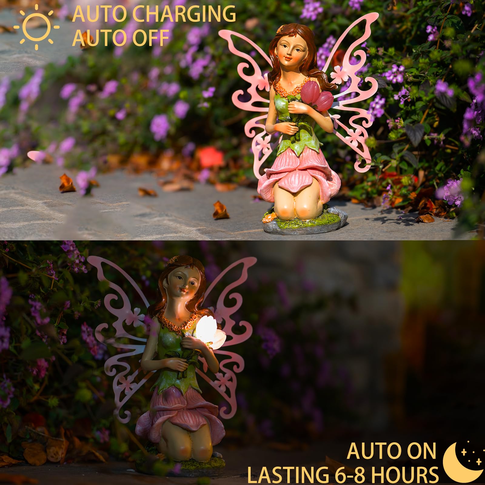 Suyorpe Garden Fairy Decor,Solar Outdoor Statues, Fairy Garden Accessories, Fairy Figurine For Outside Garden Gifts,Resin Ornaments For Patio Yard Lawn,Size8.35 X 4.92 X 10.82 Inches