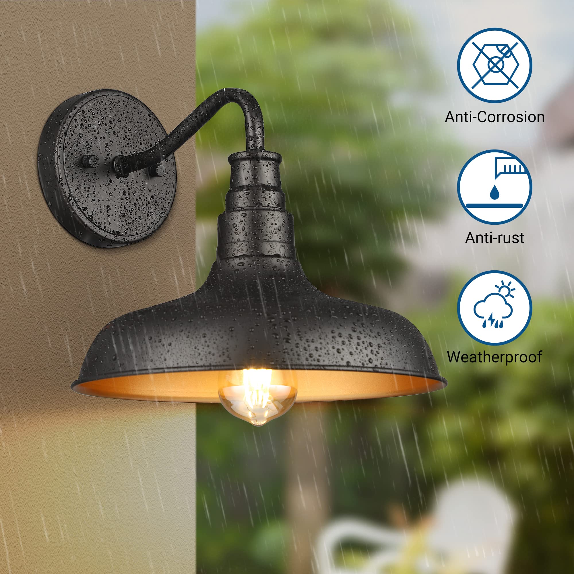 DEWENWILS Gooseneck Barn Light Fixture - Black Matte Outdoor Wall Sconce, Model HOWL02D for Entryway & Garage