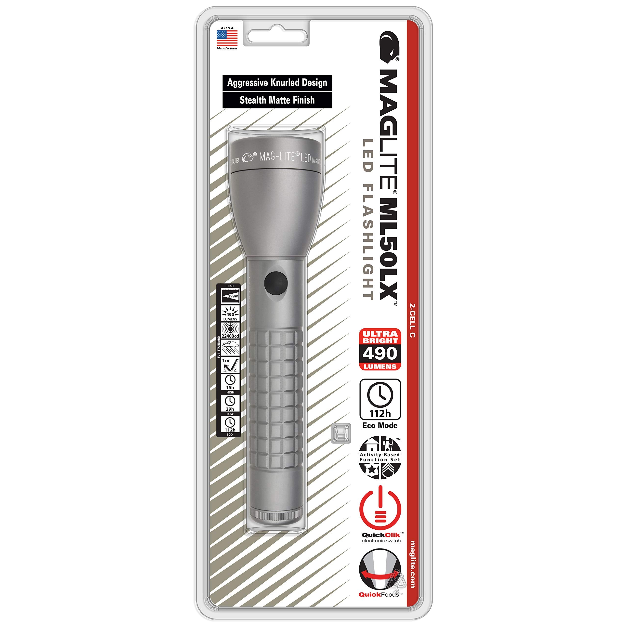 MagLite ML50LX LED Flashlight - 2 Cell, Urban Gray, Aluminum, Model ML50LX-S2RJ6
