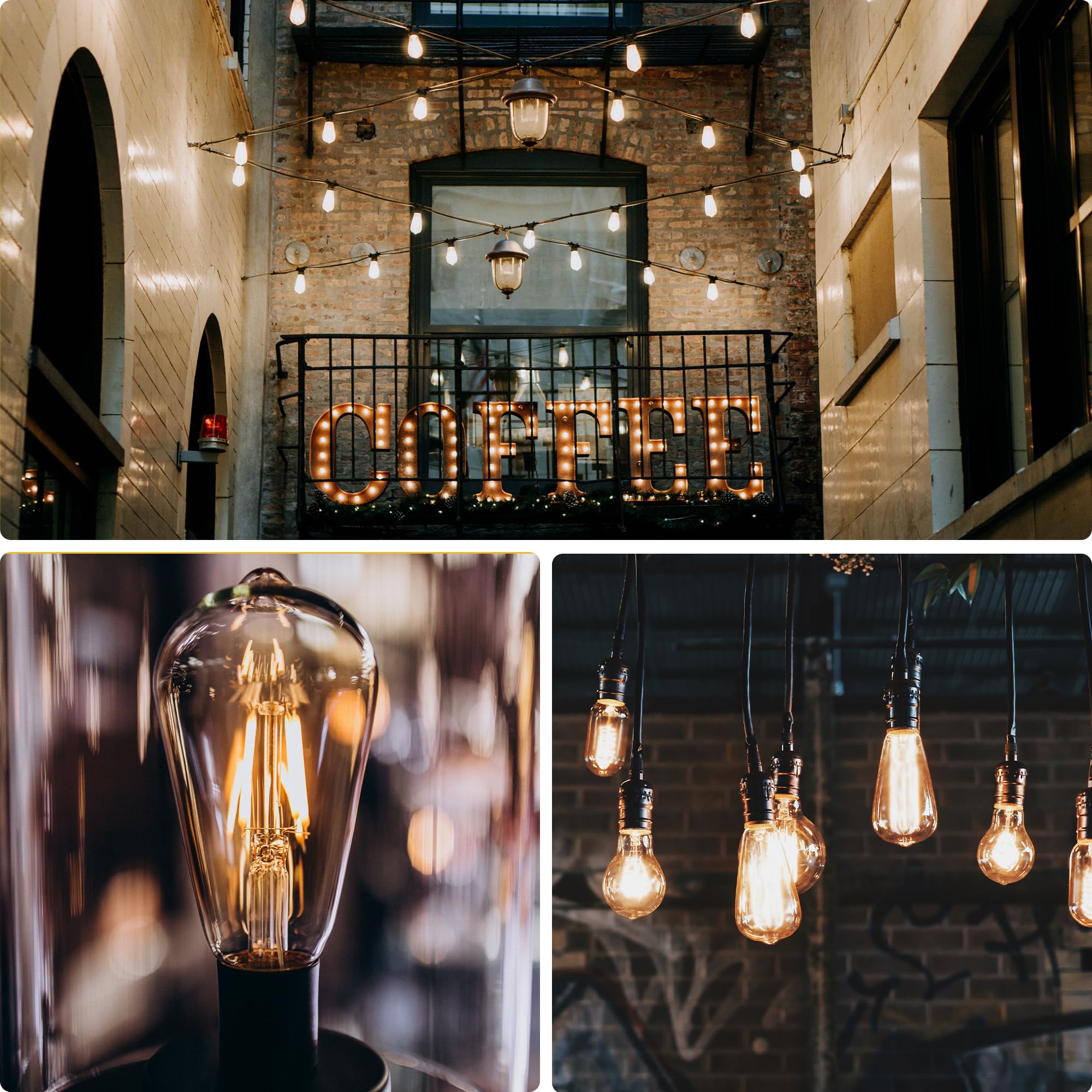 FANNIS ST38 6pcs Vintage Amber Glass LED Bulbs, 4W Equivalent, E12 Base, Warm Yellow 2200K for Chandeliers and Outdoor String Lights