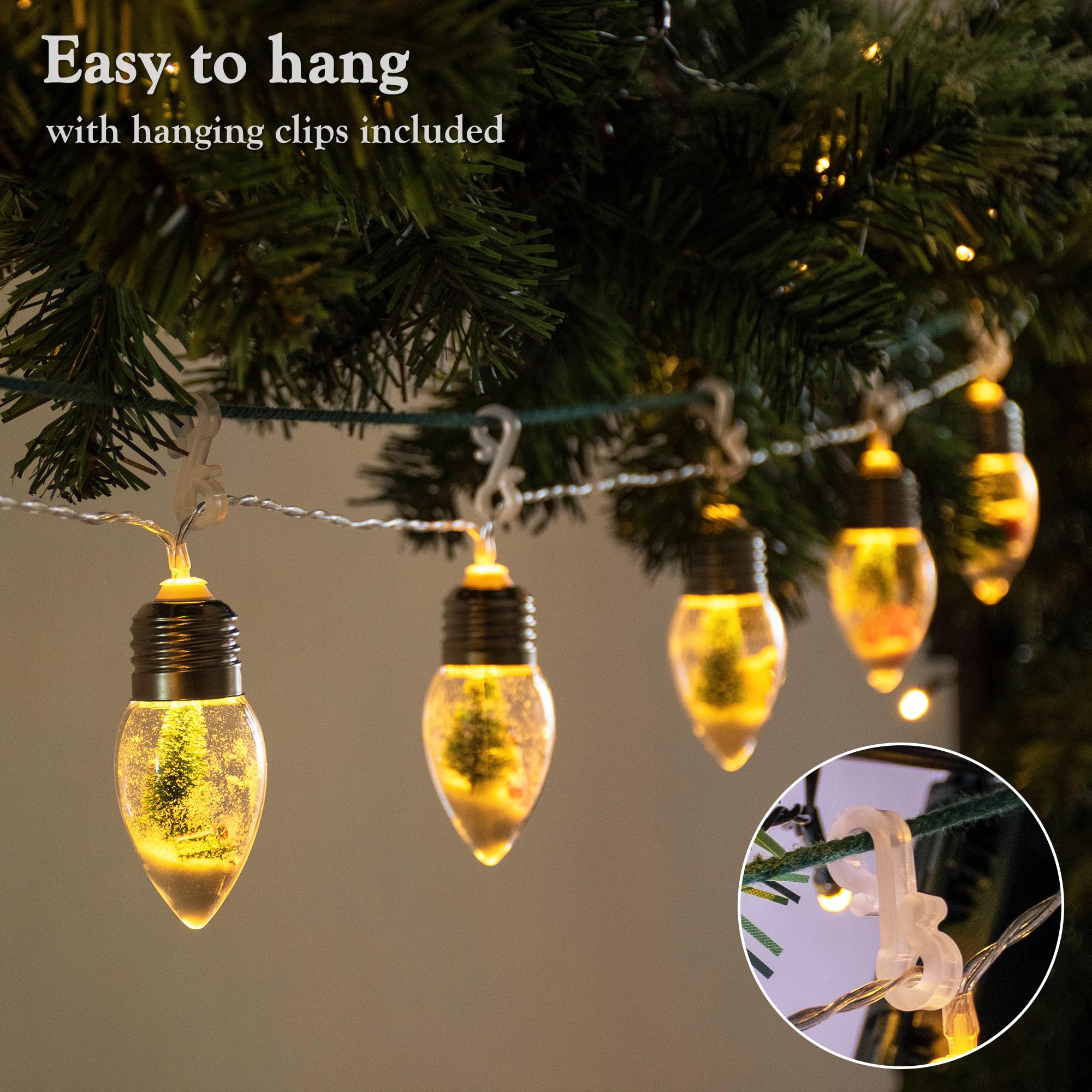 YOLIGHT Christmas Bulb String Lights, 10 LED, 6.5ft, Battery Operated with Timer, Warm White, Model YL-BA