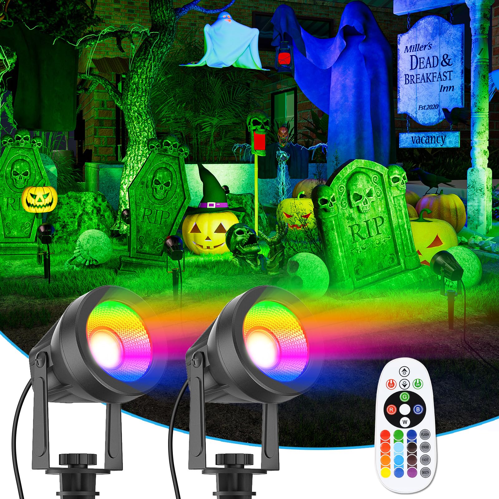 VOLISUN Christmas Color Changing Spotlights Plug in Spot Light,RGB Landscape Lighting,16 Multicolored Waterproof IP65,Christmas 