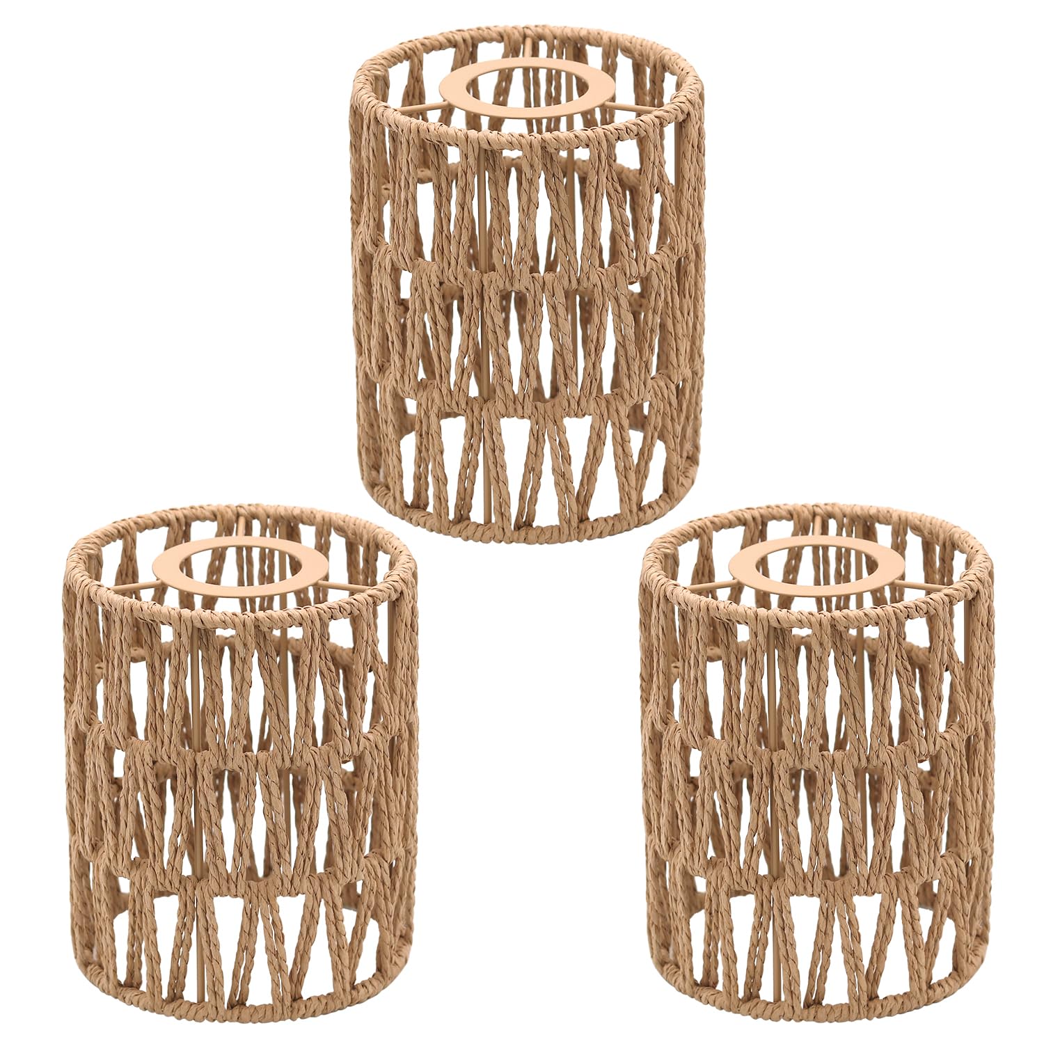 Giutna 3-Pack Boho Rattan Lamp Shades,5.9 H x 4.7 D Woven Small Shade Replacement, 3-Tier 1.62in Fitter Farmhouse Pendant Light 