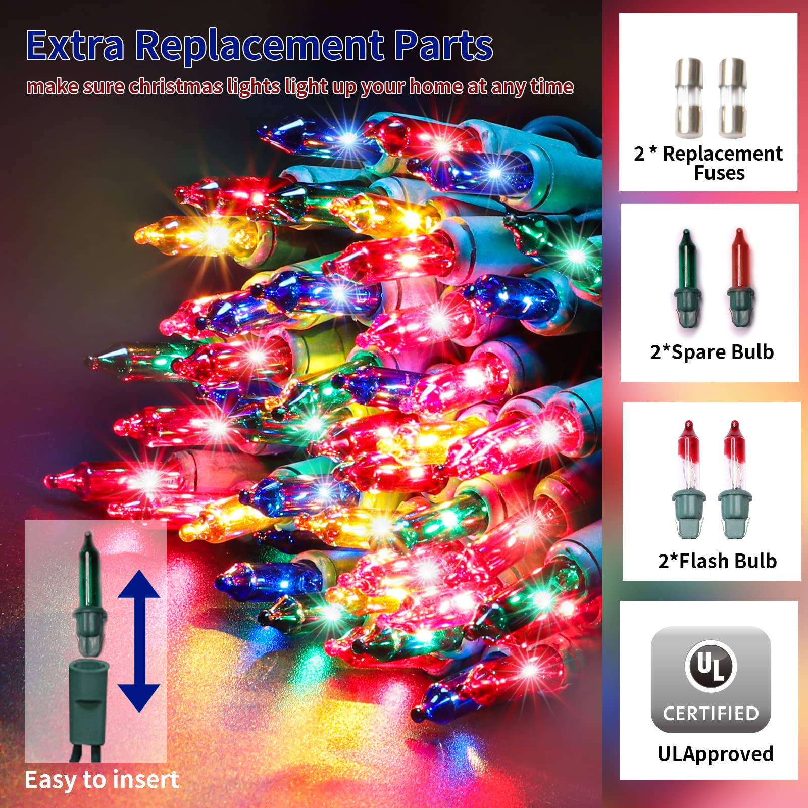 Twinglehome Ultra-Bright Connects End To End Multi Christmas Mini Lights 100L 19.6Ft Ul Listed Incandescent Bulb String Light Set For Indoor Outdoor Holiday Garden Party Christmas Tree Garland Decor