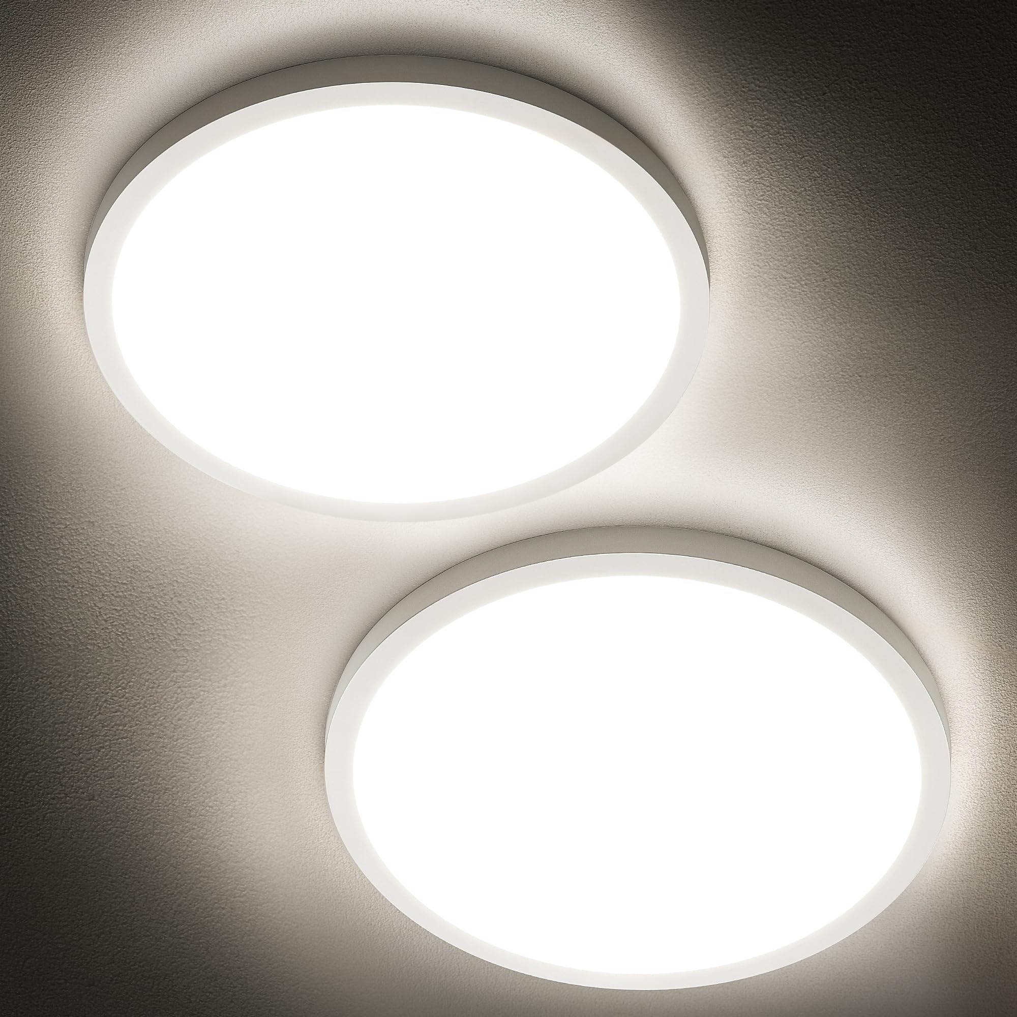 Sunrider 2-Pack Led Flush Mount Ceiling Light Fixture, 4000K Neutral White, 2400Lm, 12 Inch 24W 240W Equiv. Round Flat Ceiling L