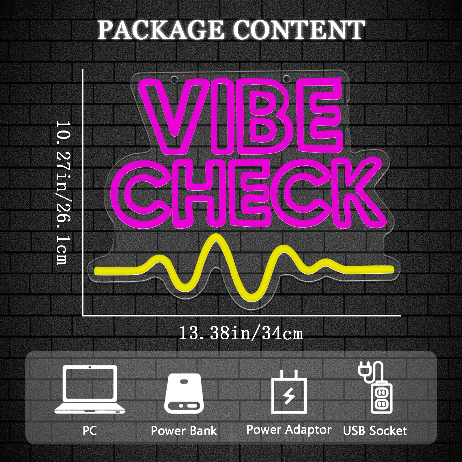 Vibe Check Neon Sign for Wall Decor USB Powered Dimmable LED Pink Word Light Up Sign for Girls Bedroom Game Room Dorm Bar Club C