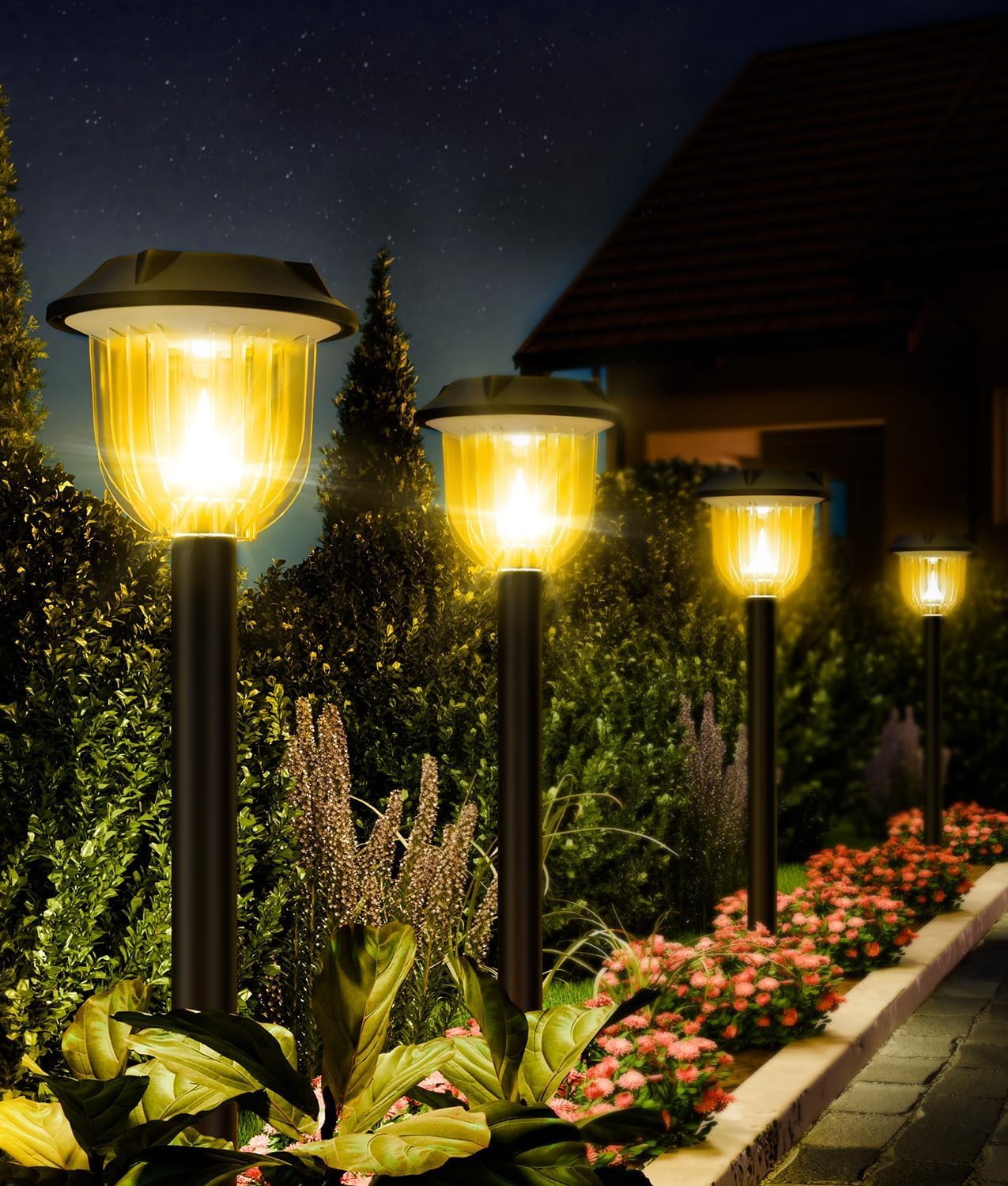 AOSEA Solar Outdoor Lights, Solar Yard Lights Outdoor, IP 65 Waterproof Solar Powered Driveway Lights, Auto On/Off Solar Path La
