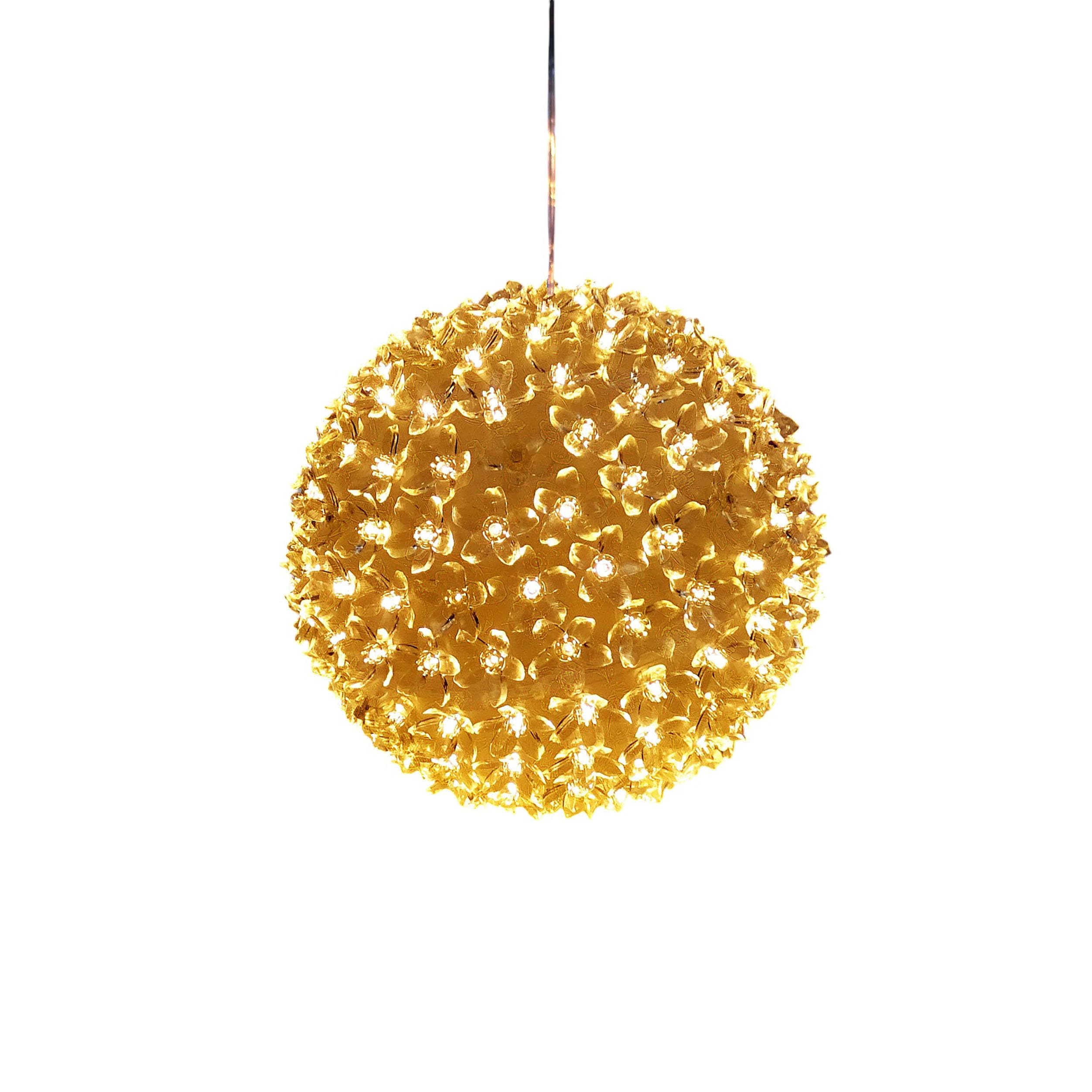 Alpine Corporation Twinkling Sphere Ornament with Warm White LED Lights, 8in Hanging Decoration, Indoor/Outdoor, White, Model COR109WW