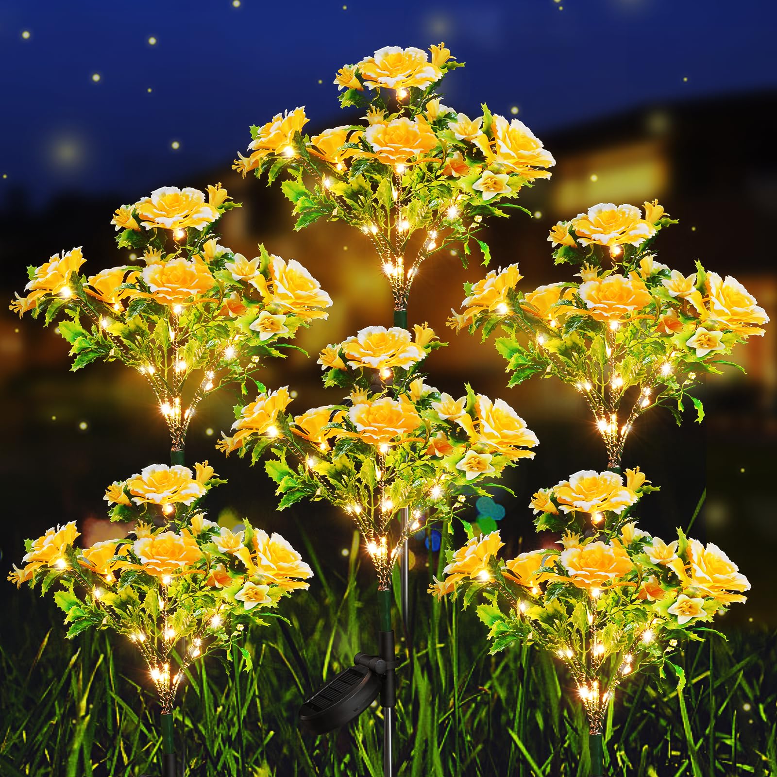 Neporal Solar Flowers Outdoor Garden Waterproof IP65, 7-Stems Yellow Carnation Solar Decorative Lights Outdoor for Outdoor Garde
