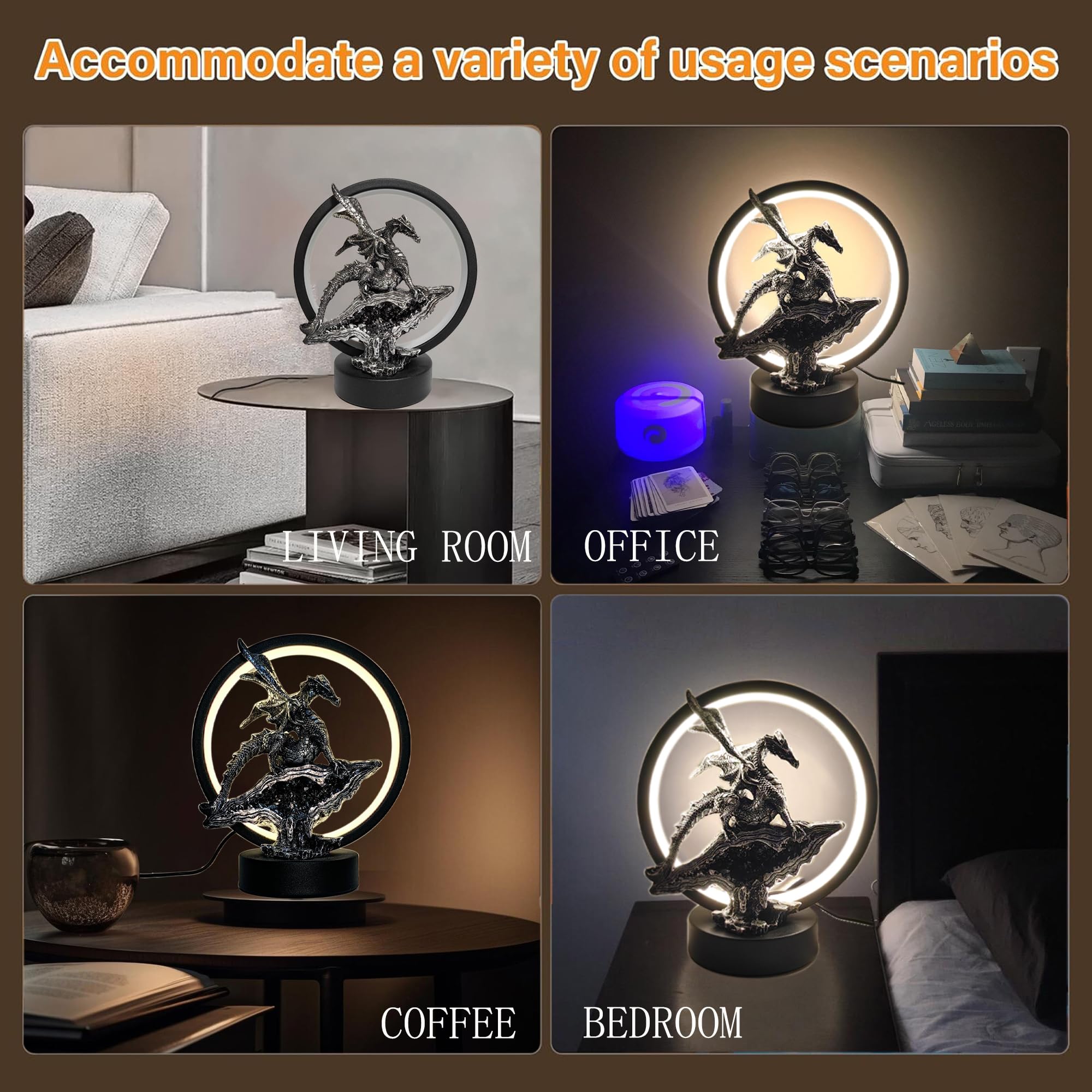Hmusnwol Dragon Lamp Collectible Decor-Dungeons And Dragons Gifts - 6.15 Inch Led Circle Table Lamp For Dragons Lover,Bedroom/Bo