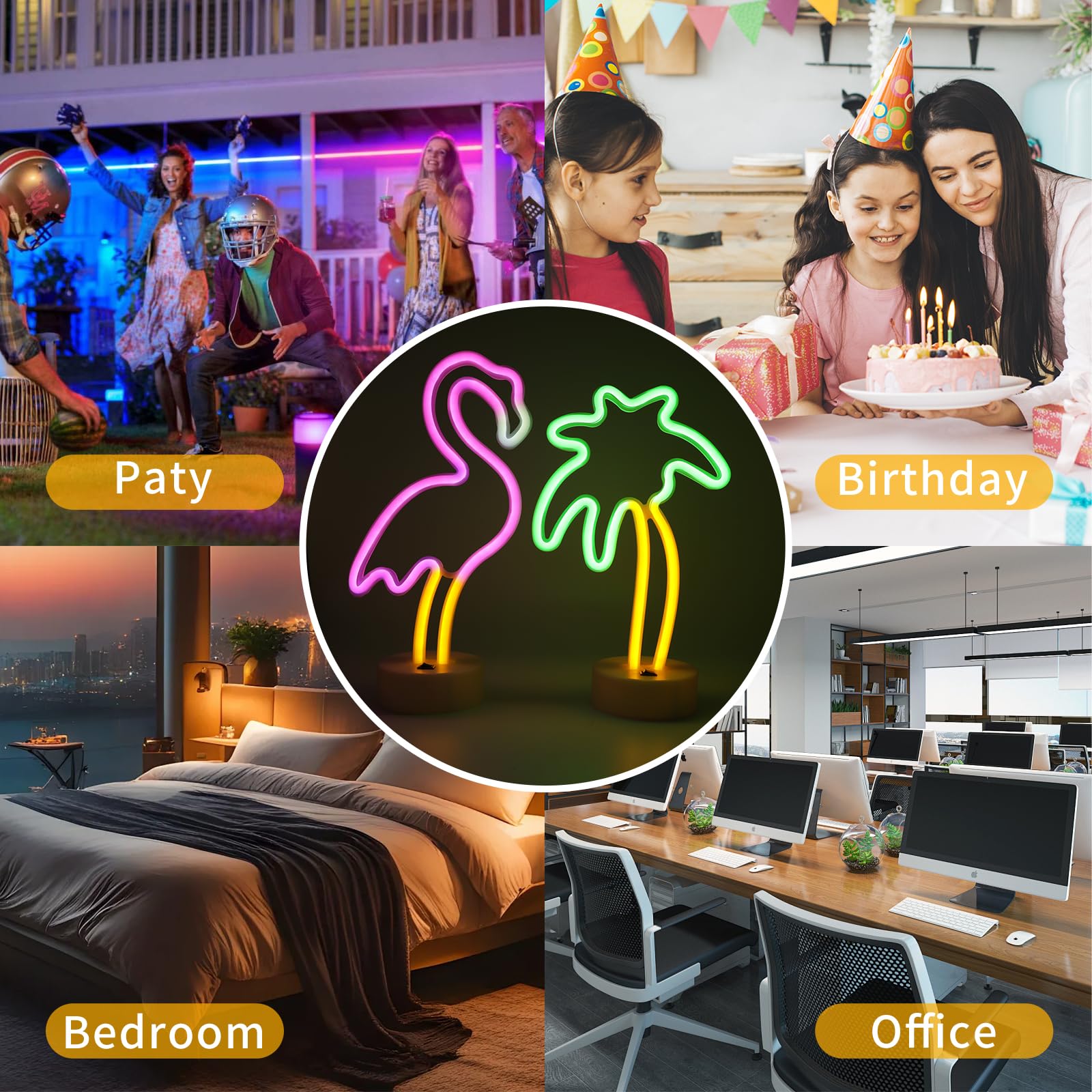 UrsaMajor Neon Signs 2 Pack - Pink Flamingo & Palm Tree, USB/Battery Powered, Energy Efficient Decor for Bedroom, Party, Office, Valentine Gifts