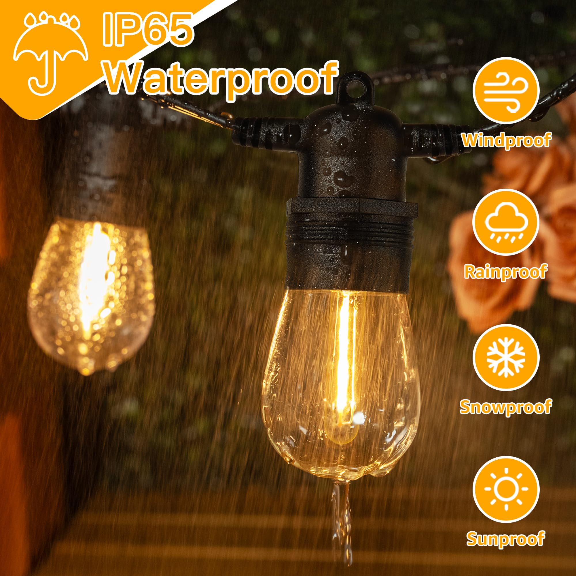 Ollny Outdoor String Lights, Waterproof Patio Lights, 25FT, Warm White, 9+1 Shatterproof S14 Bulbs, Model ASS14-02509-C