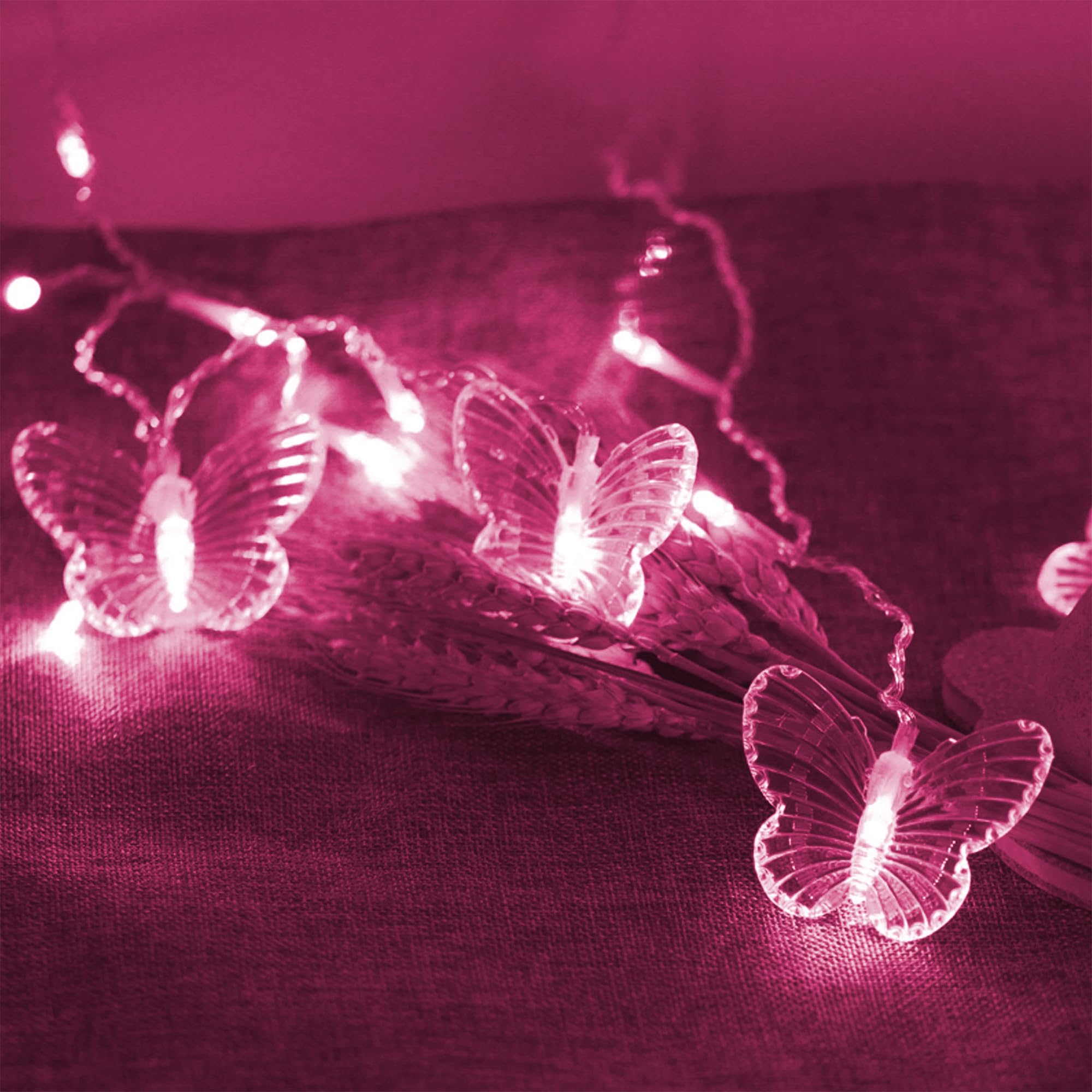 Decorman Butterfly Curtain Lights, 4.9ft 48 LED Fairy String Lights, Pink, 10 Butterflies, 8 Modes, USB for Room, Party, Wedding, Christmas