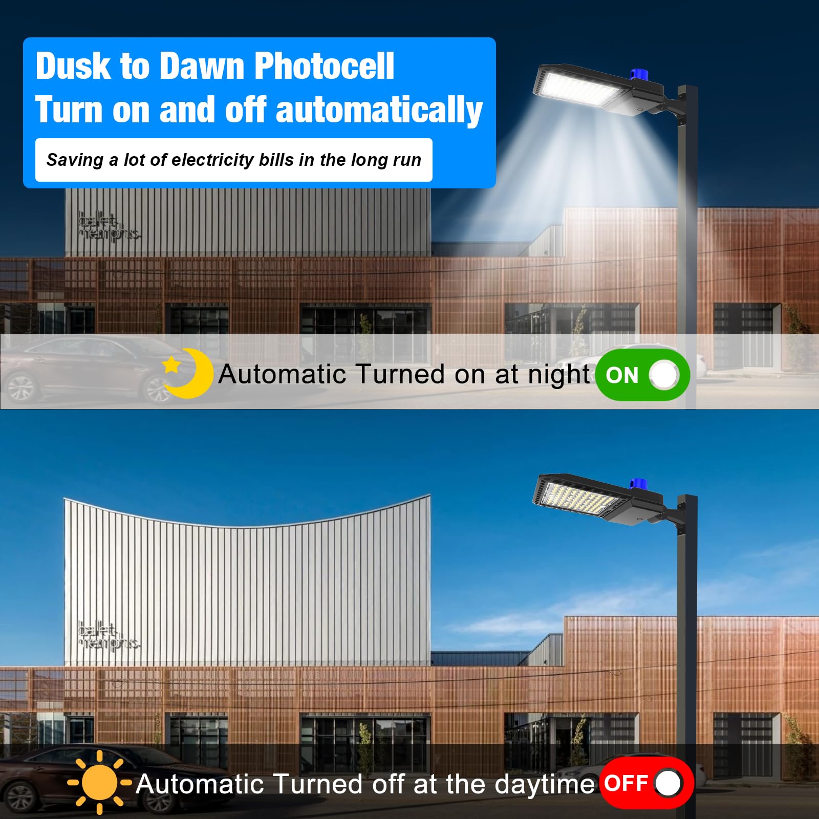 G Gjia 480V 300W Led Parking Lot Lights With Adjustable Arm Mount Dusk-To-Dawn Photocell Sensor Outdoor Commercial Area Lighting