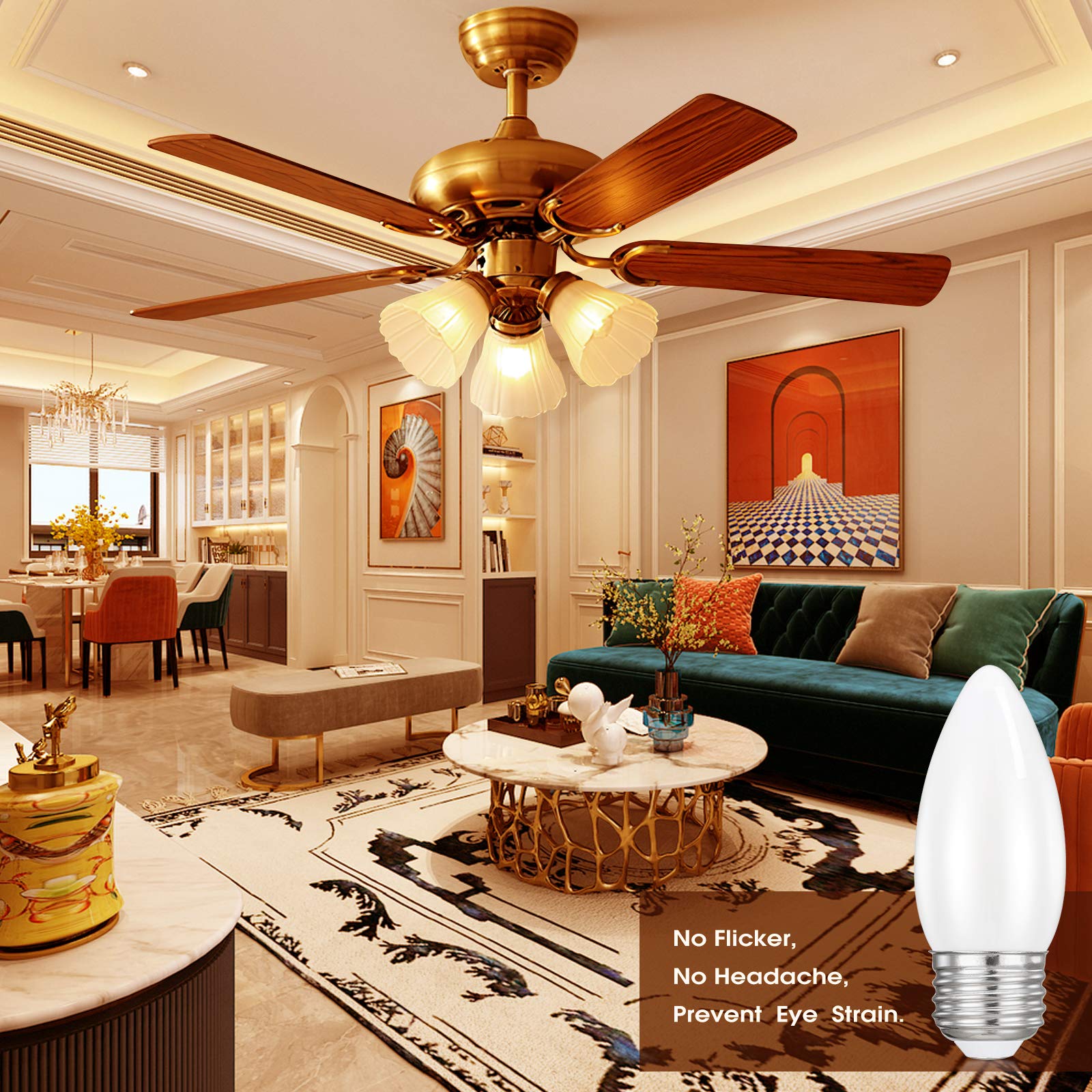 Hola Led Chandelier Bulb Dimmable Led Lamp Bulb E26 Base, 360 Beam Angle Ul Listed Warm White 2700K Led Filament Bulb, Frosted Glass, 4.5W 400 Lumens, 6 Pack