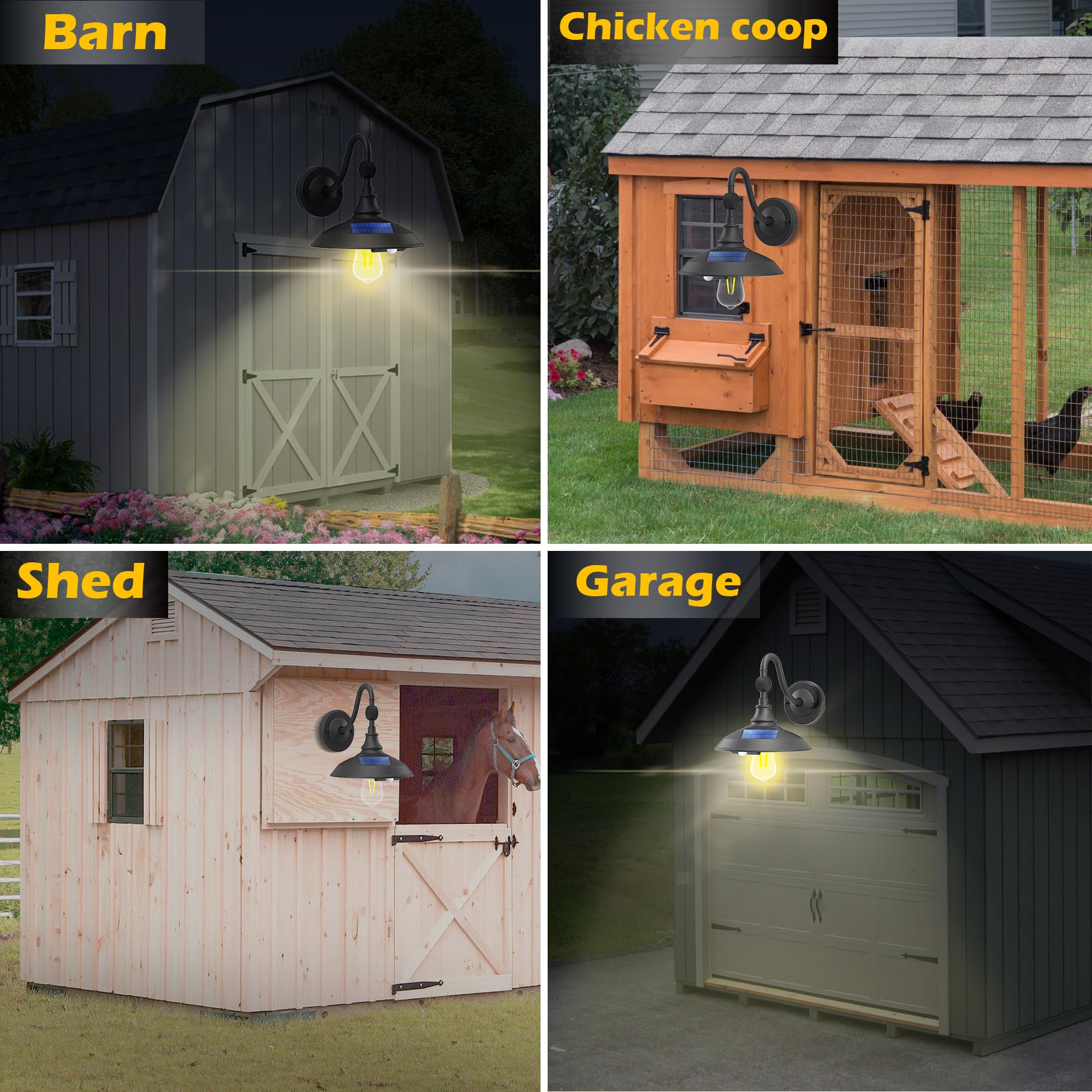 LeiDrail Solar Barn Lights - Waterproof Outdoor Shed Light with Motion Sensor, 1 Pack, Black, Vintage Style, Model LD033-1PK