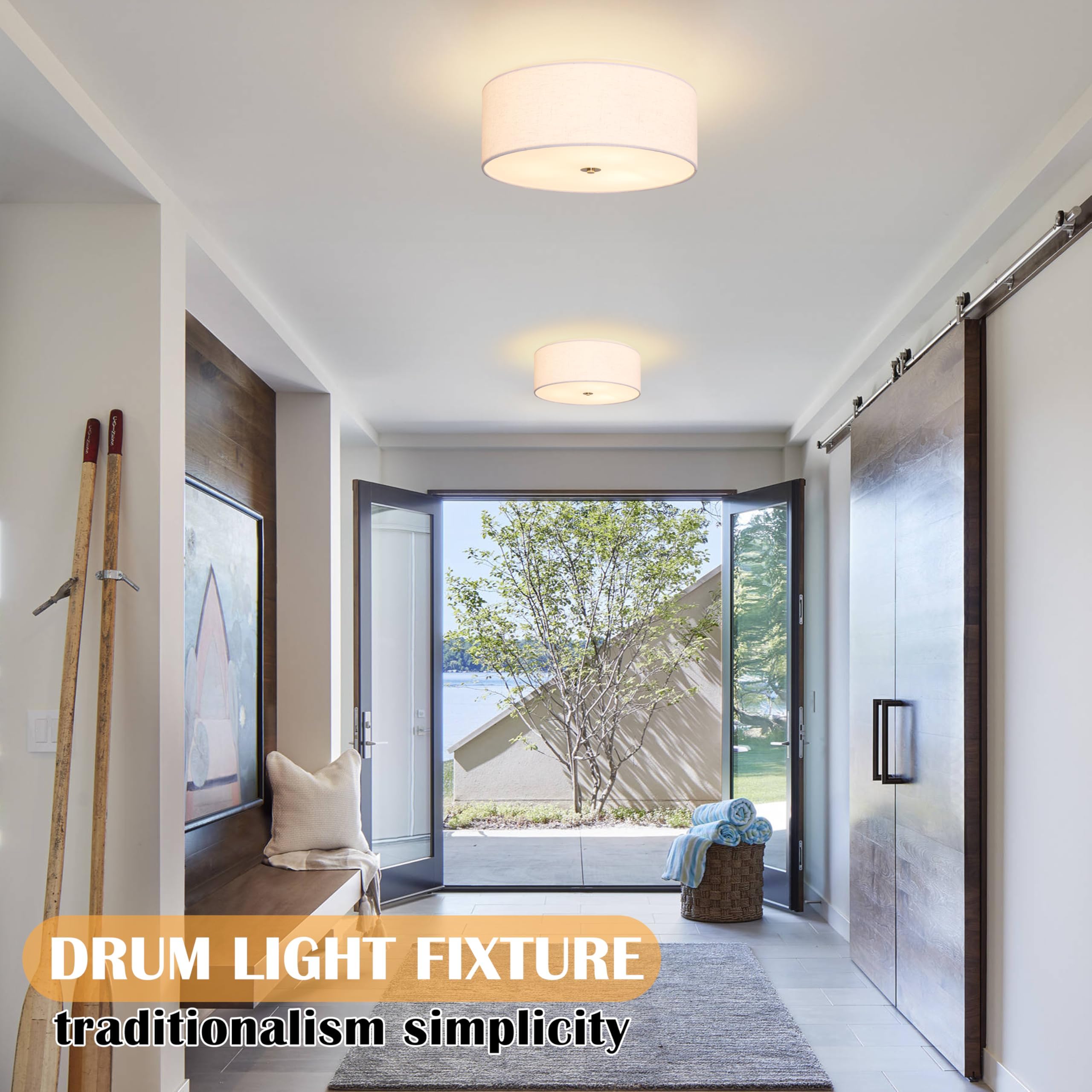 15.7 Inch Flush Mount Ceiling Light Fixture 3-Light Drum Modern Gold Ceiling Light Fixture Dimmable Close To Ceiling Light Fixtu