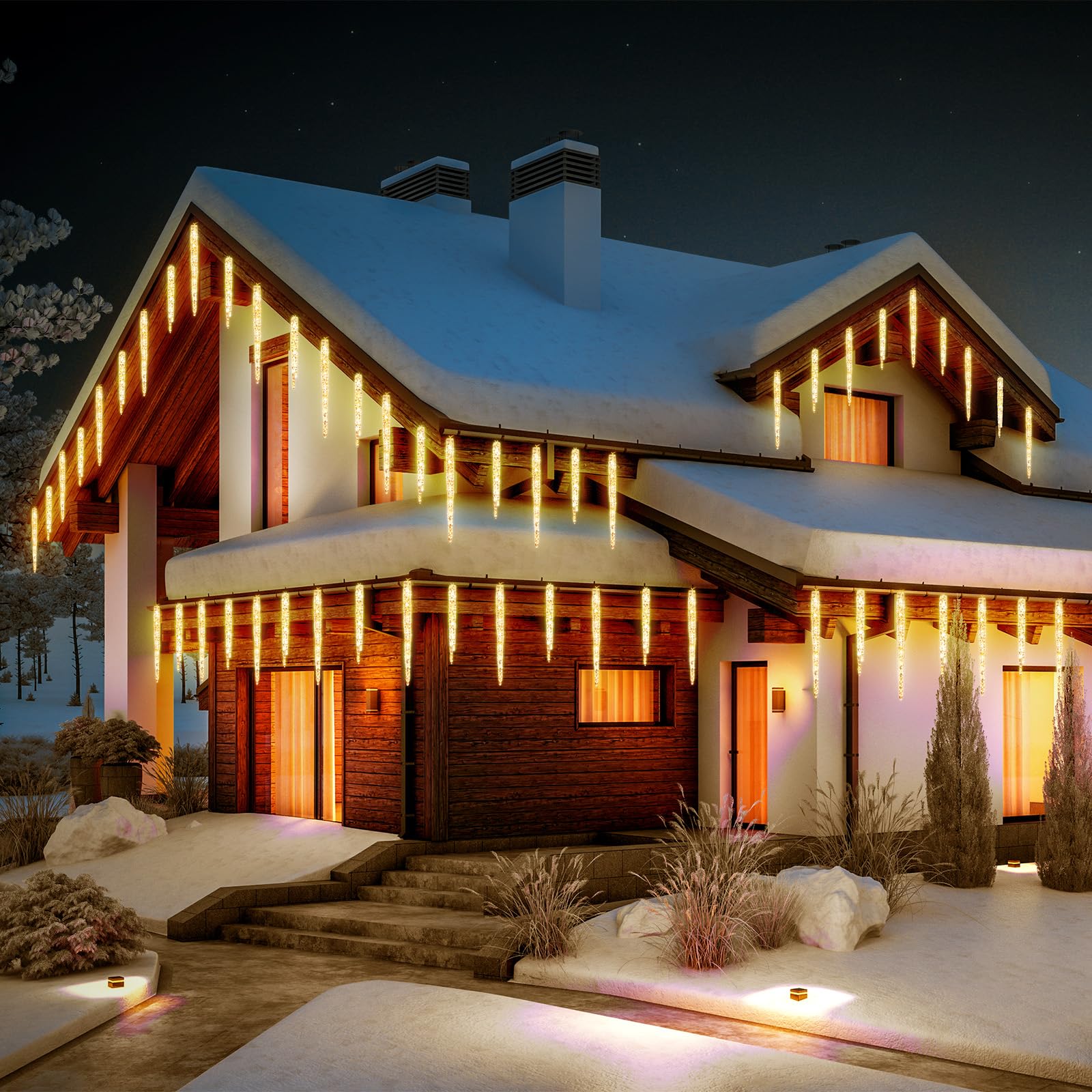 Christmas Icicle Lights Outdoor, 10Ft Meteor Shower Lights With 10 Large Tube 240 Led Dropping Lights Effect, Falling Crystal Ch