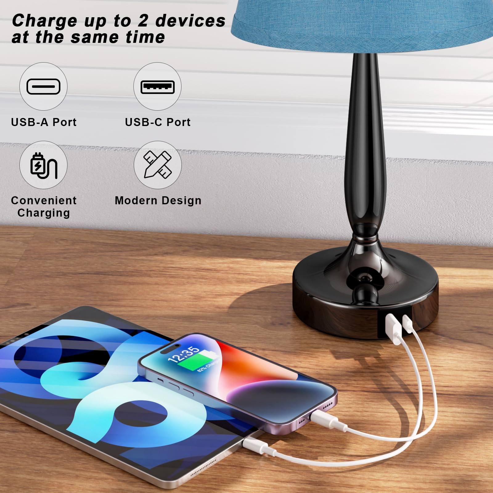 Touch Bedside Lamp For Bedroom With Usb C Port, Small Touch Table Lamp With 2 Usb Charging Ports, 3 Way Dimmable Nightstand Lamp