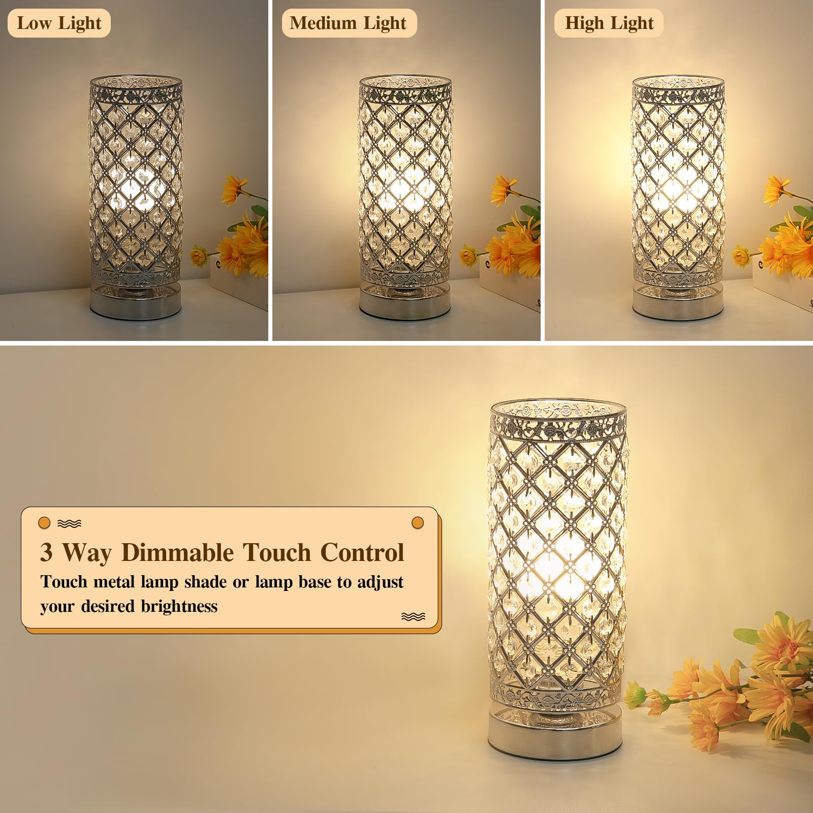 Seaside Village Touch Control Dimmable Table Lamp, Silver Metal Accent Light, Modern Design for Living Room, Bedroom, Kitchen - Model 32143