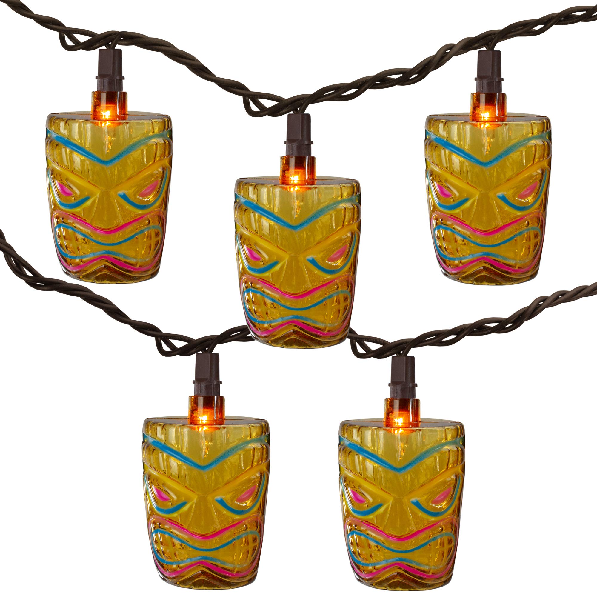 Northlight 10-Count Tiki Mask Patio String Lights - Brown Wire, 7.25, Brown