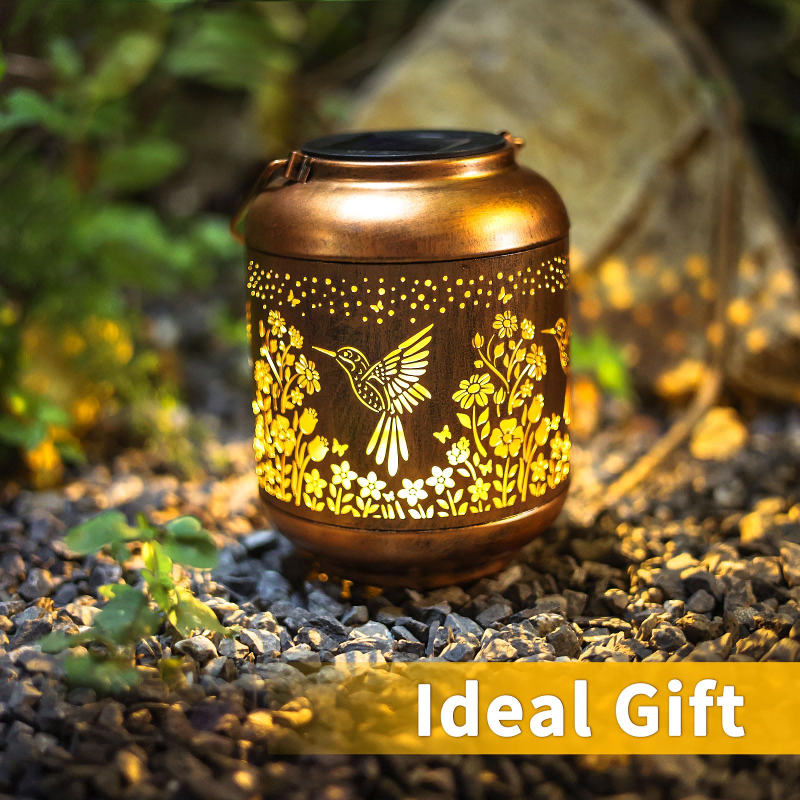 2Pack Hummingbird Solar Lanterns Outdoor Waterproof Birthday Gifts For Women Mom Grandma Metal Solar Decorative Led Lantern Outside For Garden Decor  Yard  Patio  Porch  Backyard  Pathway  Landscape