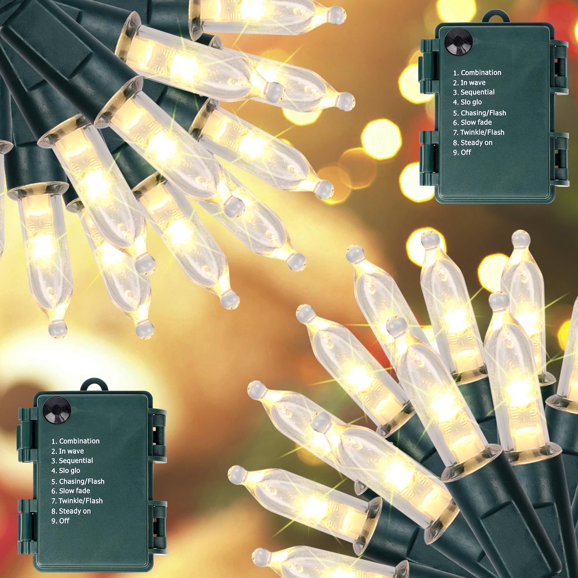 Blissun 50-Count Battery Operated Christmas Lights, Warm White, 16 Ft Fairy String Light Set (2 Pack) With 8 Modes For Tree & Wreath Decor