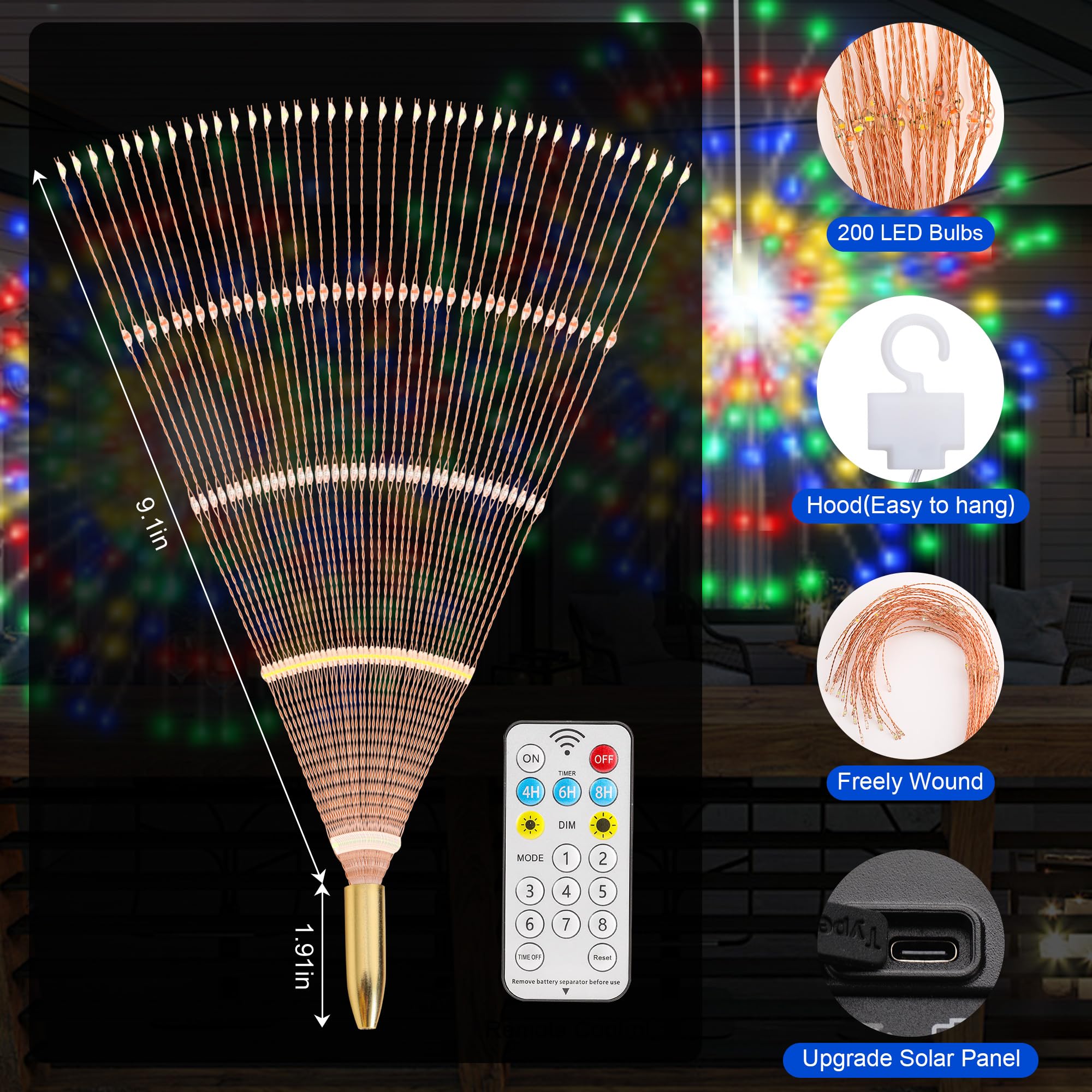 Solar Christmas Firework Lights Outdoor  5 Pack 1000Led Solar Starburst Lights With Remote  8 Modes Dimmable Waterproof Hanging Fairy Lights For Garden  Patio  Holiday Christmas Decor (Multicolor)