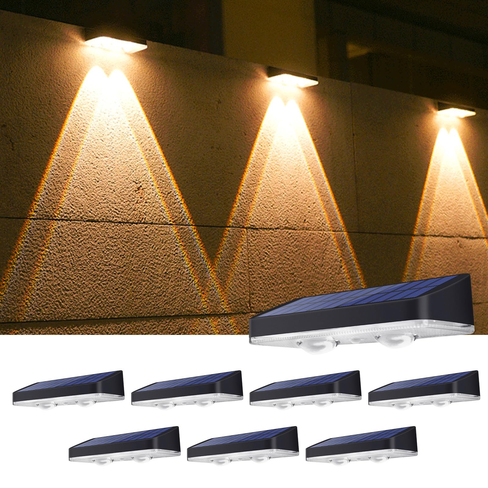 Xmnsoly Solar Powered Outdoor Lights 8 Pack  3 Modes Bright Led Lens Downlights Waterproof 3000/4000/6000K Dusk To Dawn Deck Lighting For Step  Porch  Mailbox
