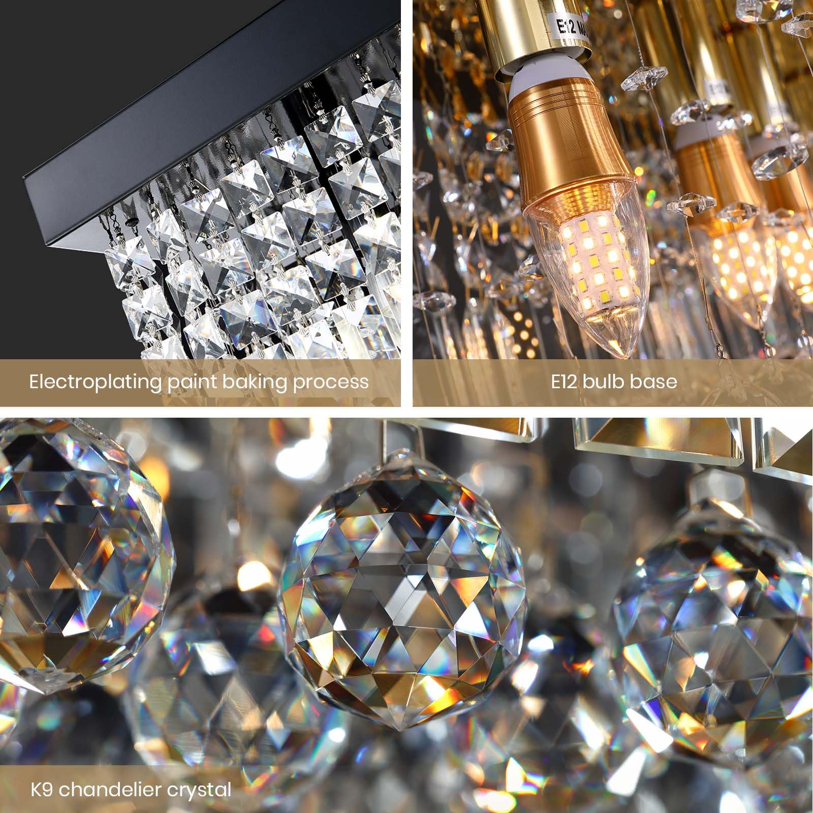 7Pm K9 Crystal Chandelier - Modern Rectangular Pendant Lighting, L40 X W10 X H10, Black Stainless Steel, Model Cl010842