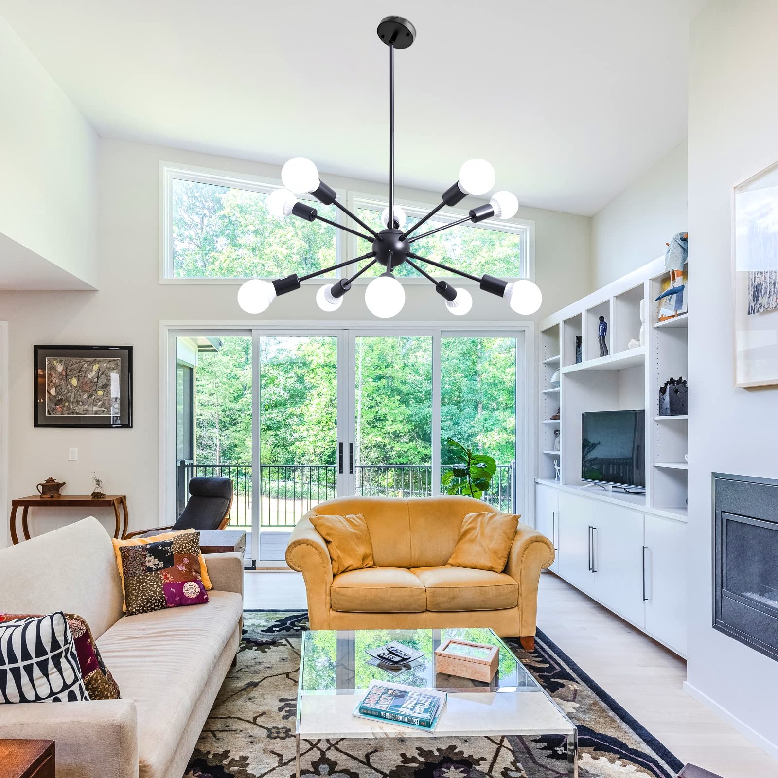 Alisadaboy 10-Light Matte Black Sputnik Chandelier - Industrial Pendant Lighting For Home Decor