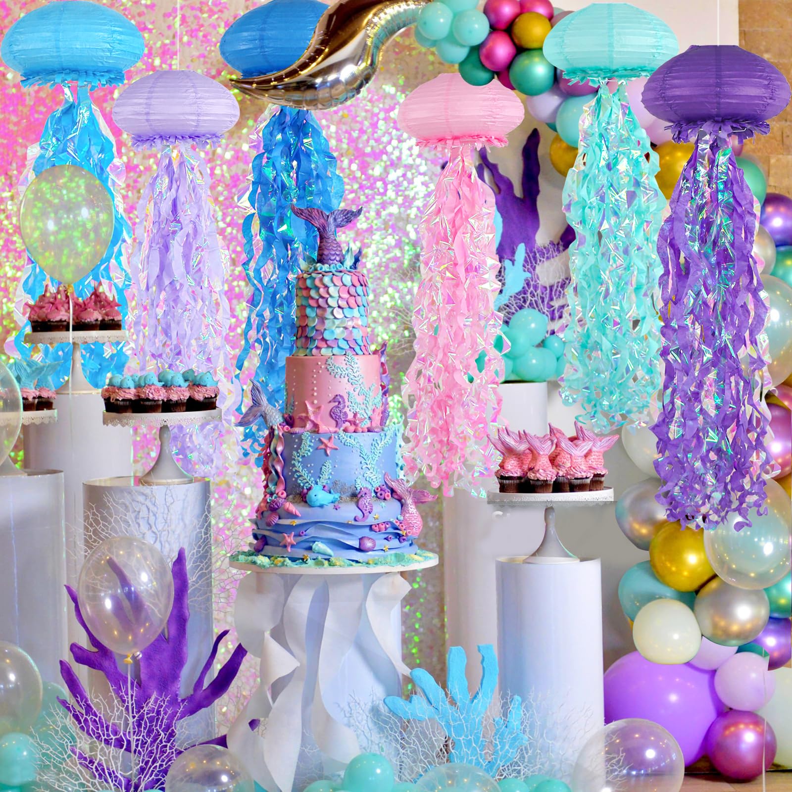 ADLKGG Jellyfish Paper Lanterns, 6PCS Under The Sea Party Decorations, Multi Color