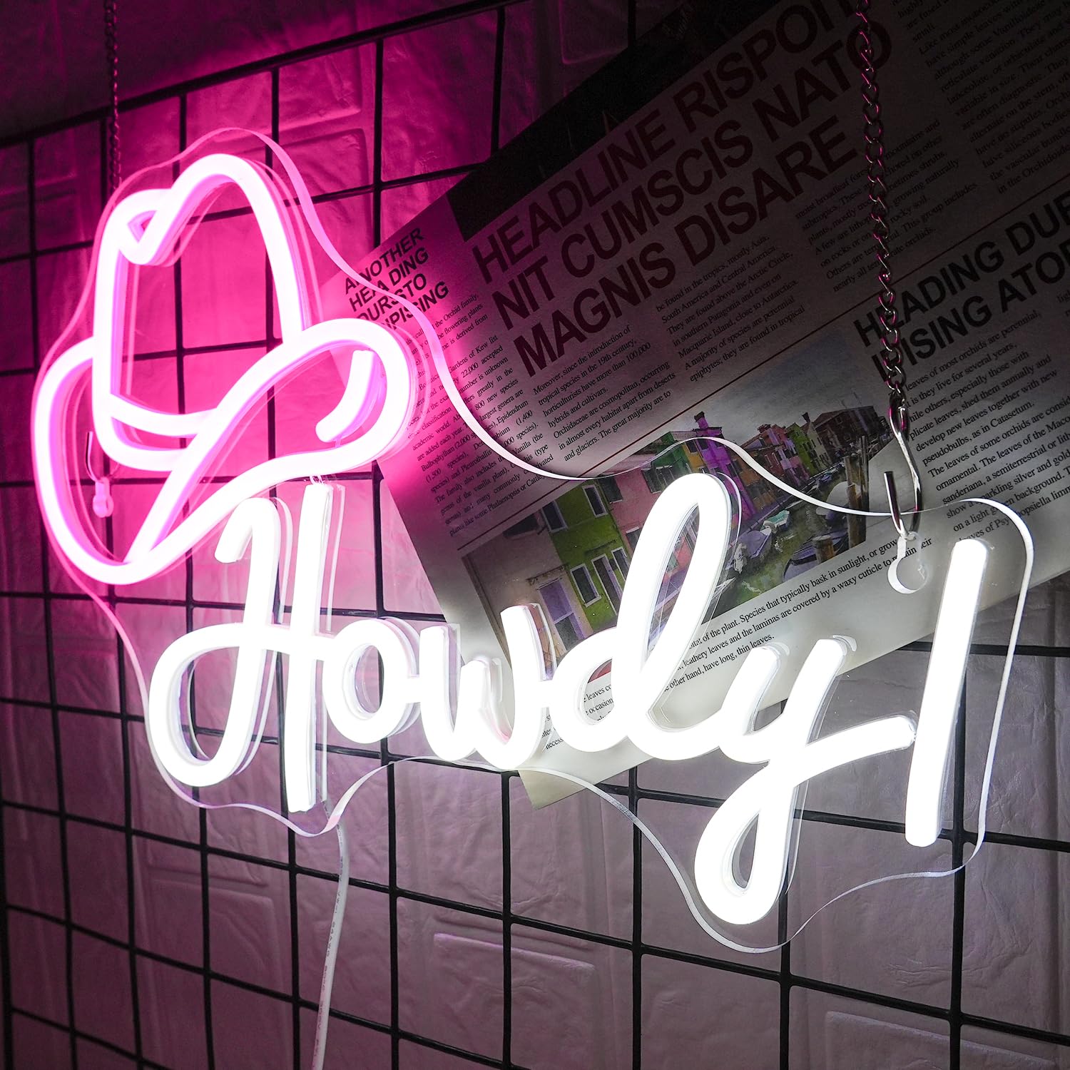 LMSIGNLY LED Neon Sign, Howdy Cowboy Design, Dimmable, USB Powered, Pink White Color, Acrylic Material