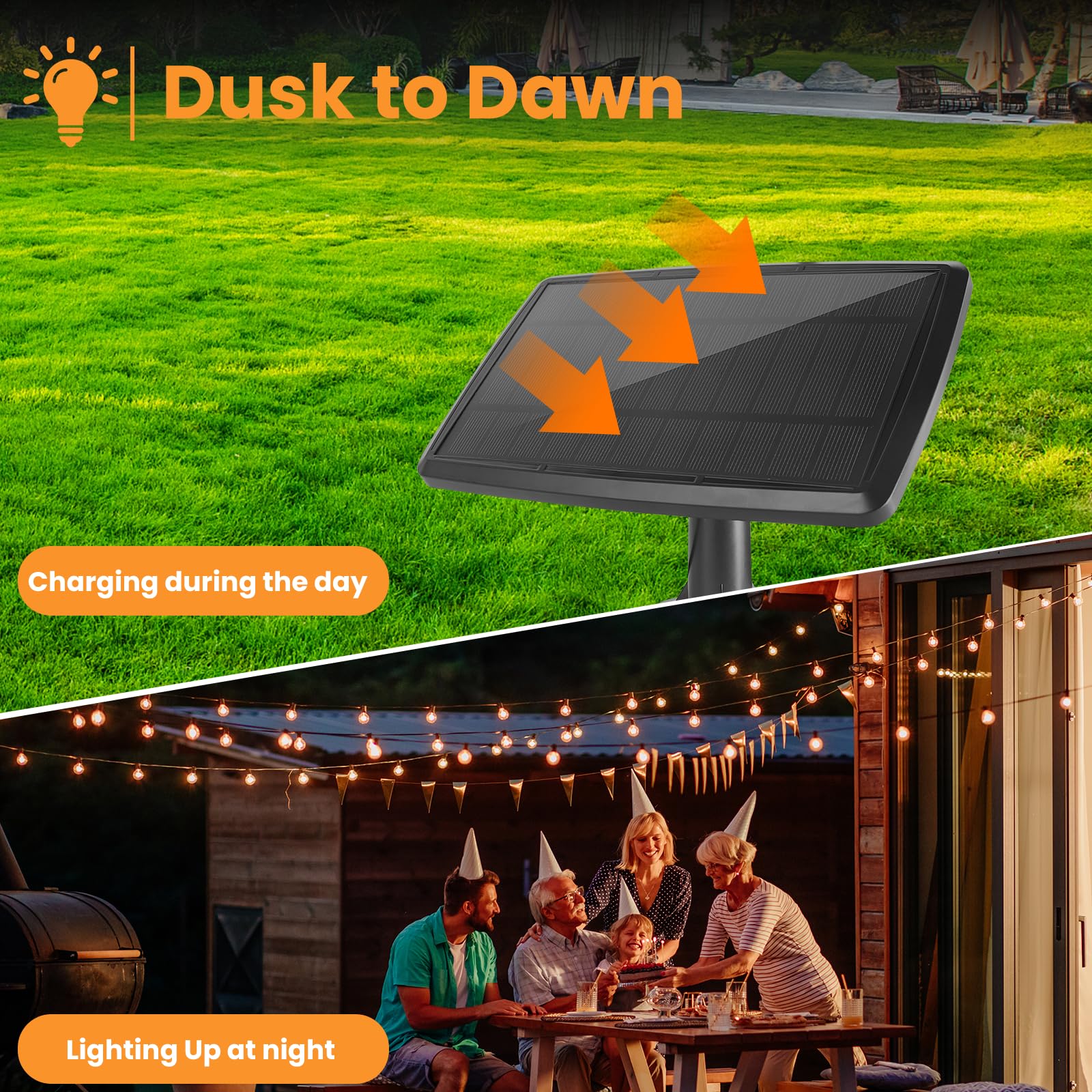 2 Pack 150Ft Solar Outdoor String Lights Waterproof, Solar Powered Patio Lights With Remote Control & 104 Shatterproof G40 Ediso