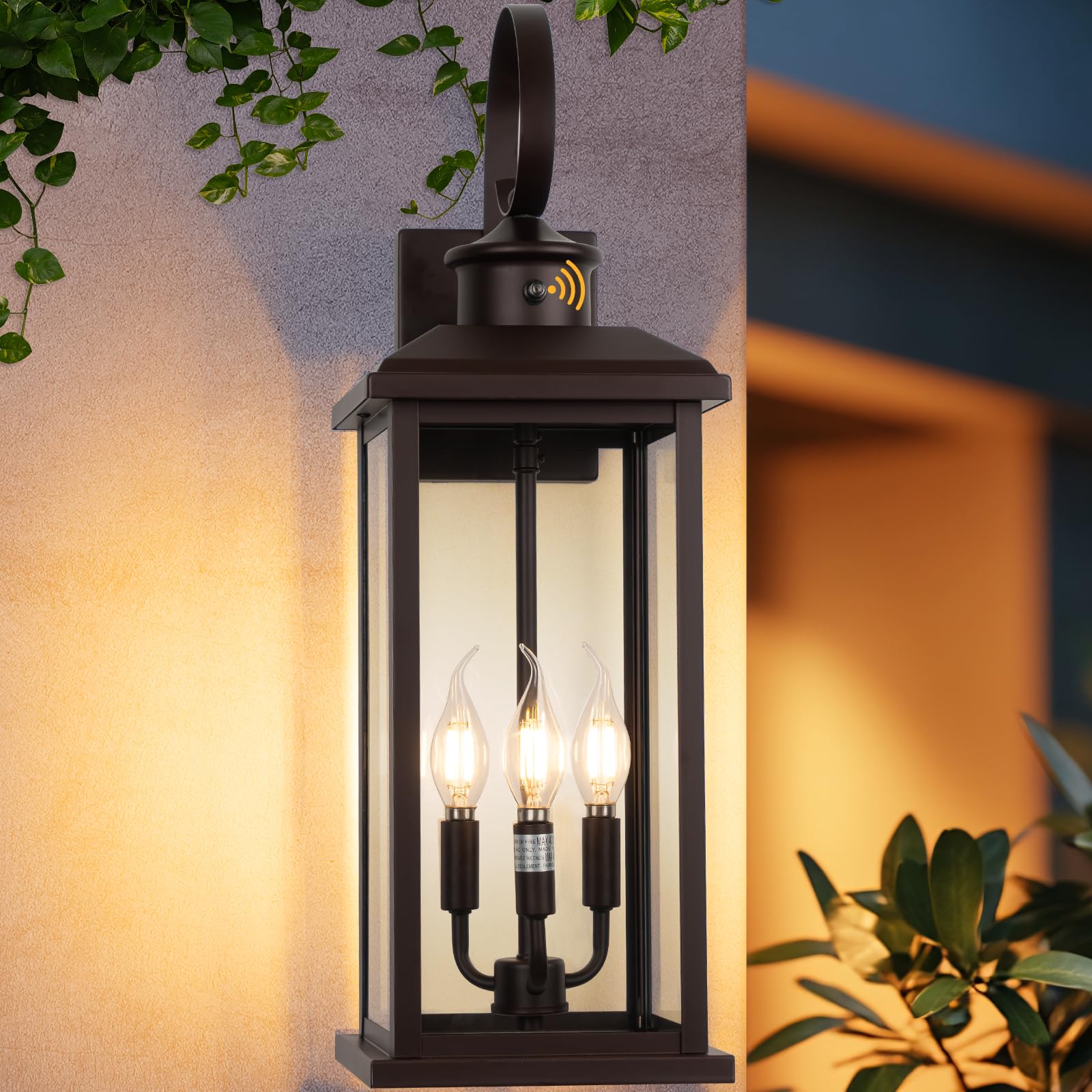 Siafavoi 24 Dusk To Dawn Outdoor Wall Sconce: Bronze Large Porch Light 3-Light Waterproof Modern Exterior Lighting Fixture Wall Mounted  Outside Lamp For House Garage E12
