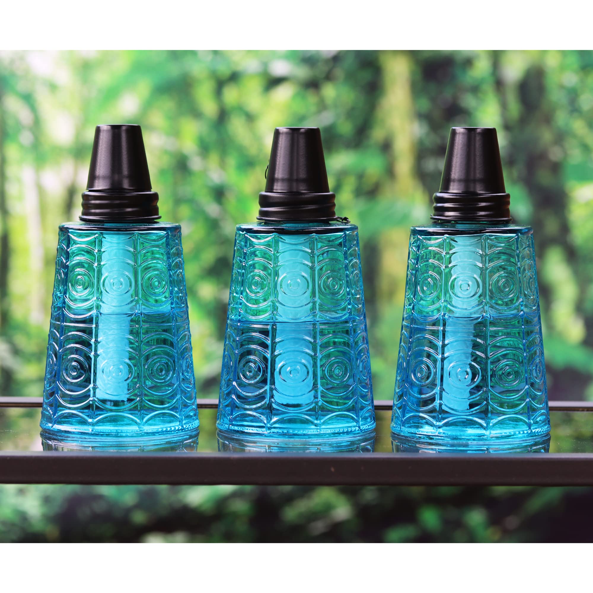 Seraphic Citronella Table Top Torches, Set of 3, 16oz Glass Candles for Outdoor Use, Blue