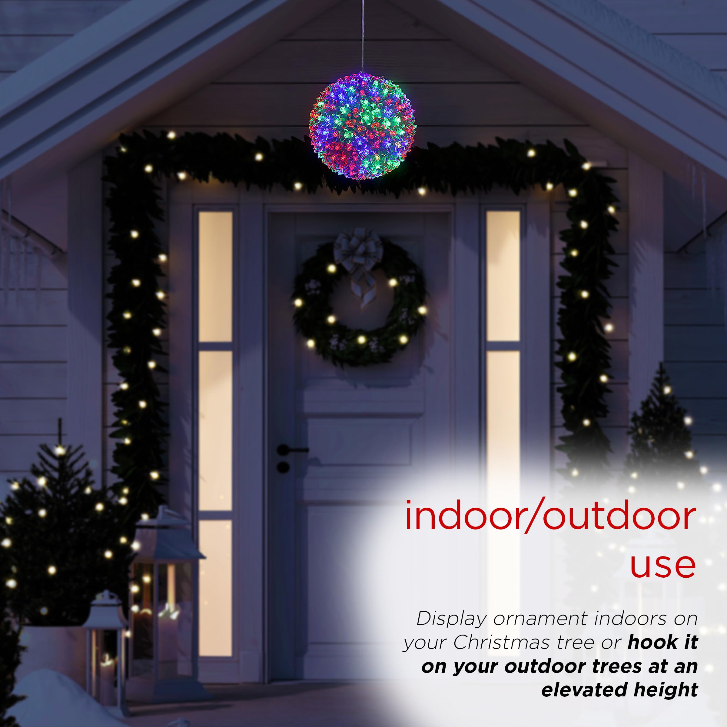 Alpine Corporation 8" Indoor/Outdoor Flashing Sphere Ornament with Multi-Colored LED Lights, Plastic Christmas Decoration, Model COR108MC