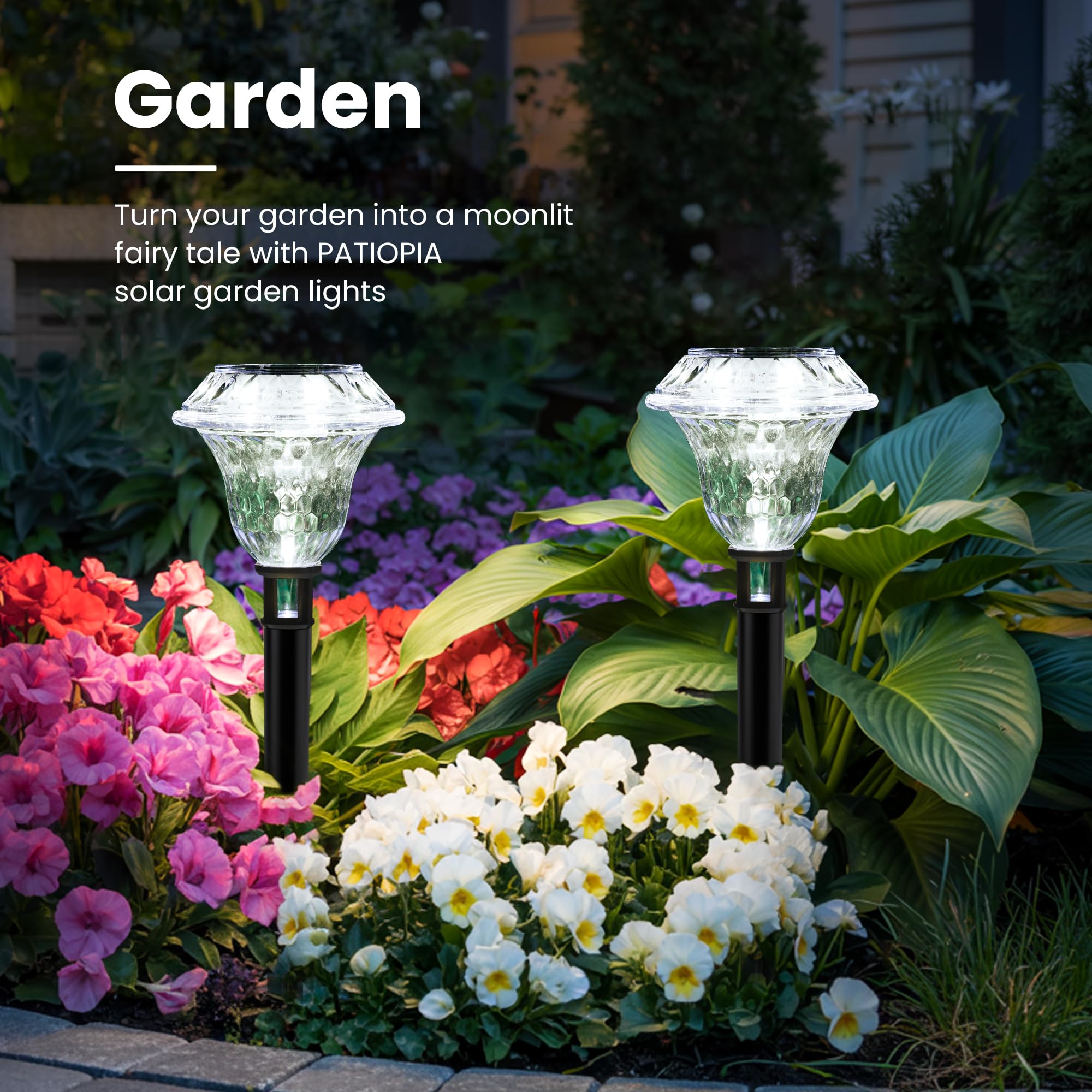 PATIOPIA Solar Pathway Lights - 6 Pack Cold White Waterproof Garden Decor for Yard, Driveway, Landscape, Model 10293
