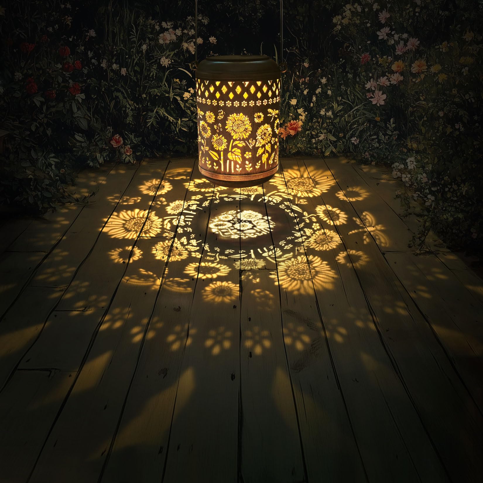 Kaixoxin Solar Garden Decor Metal Lantern Sunflower Table Lamp Bronze Outdoor Dercoration Great Gift For Women Mon Grandma Hangi
