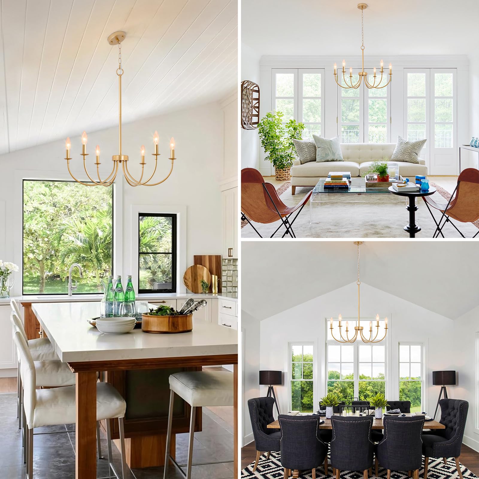 Puyveyor Gold Chandelier  6-Light Farmhouse Chandelier For Dining Room Lighting Fixtures Hanging  Vintage Modern Candle Chandeliers For Bedroom  Foyer  Kitchen  Living Room  Entryway(Rose Gold)