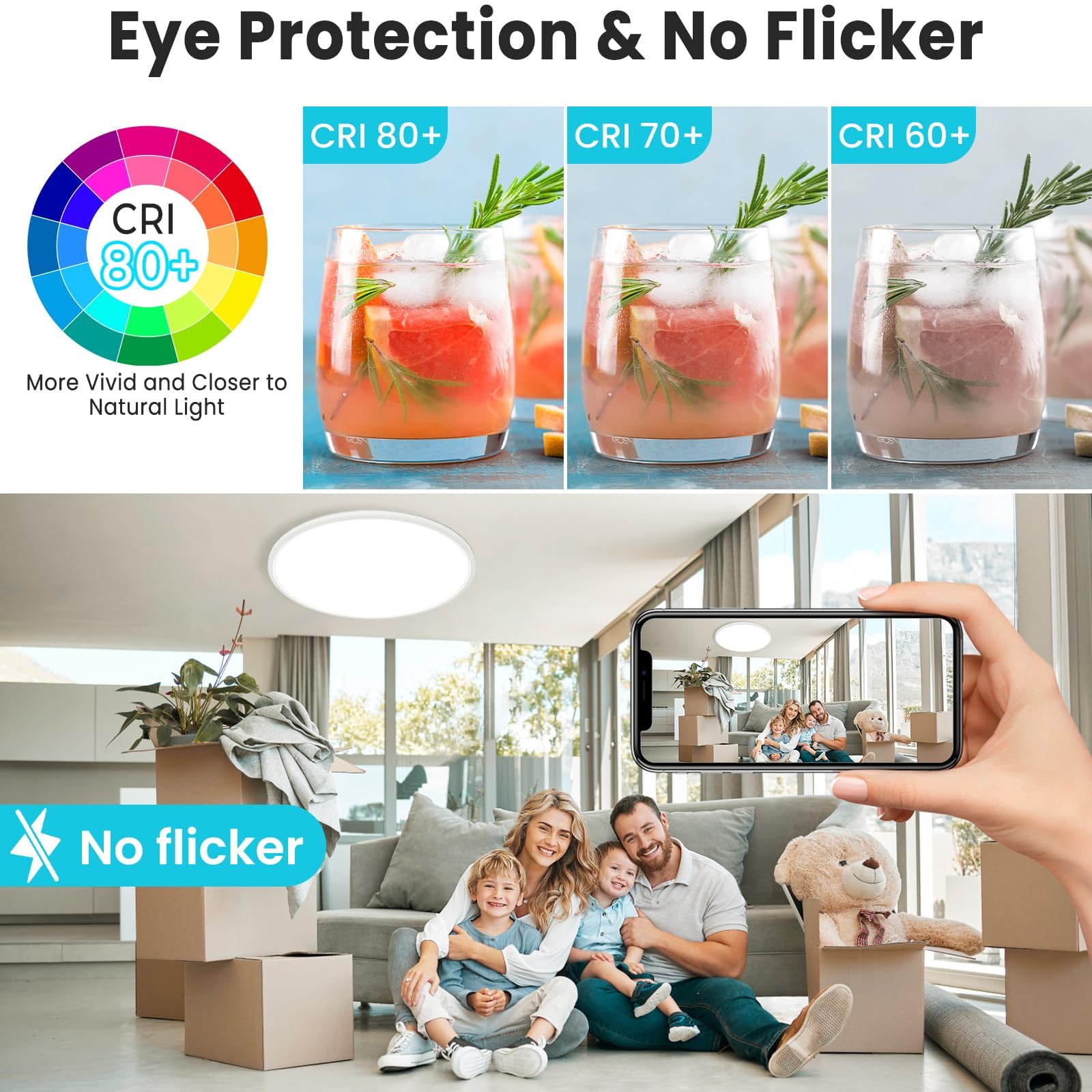 Libtit Large Led Ceiling Light 16.5Inch, 4200Lm 36W Bright Flush Mount Lights For Ceiling, 3000K/4500K/6000K White Surface Mount