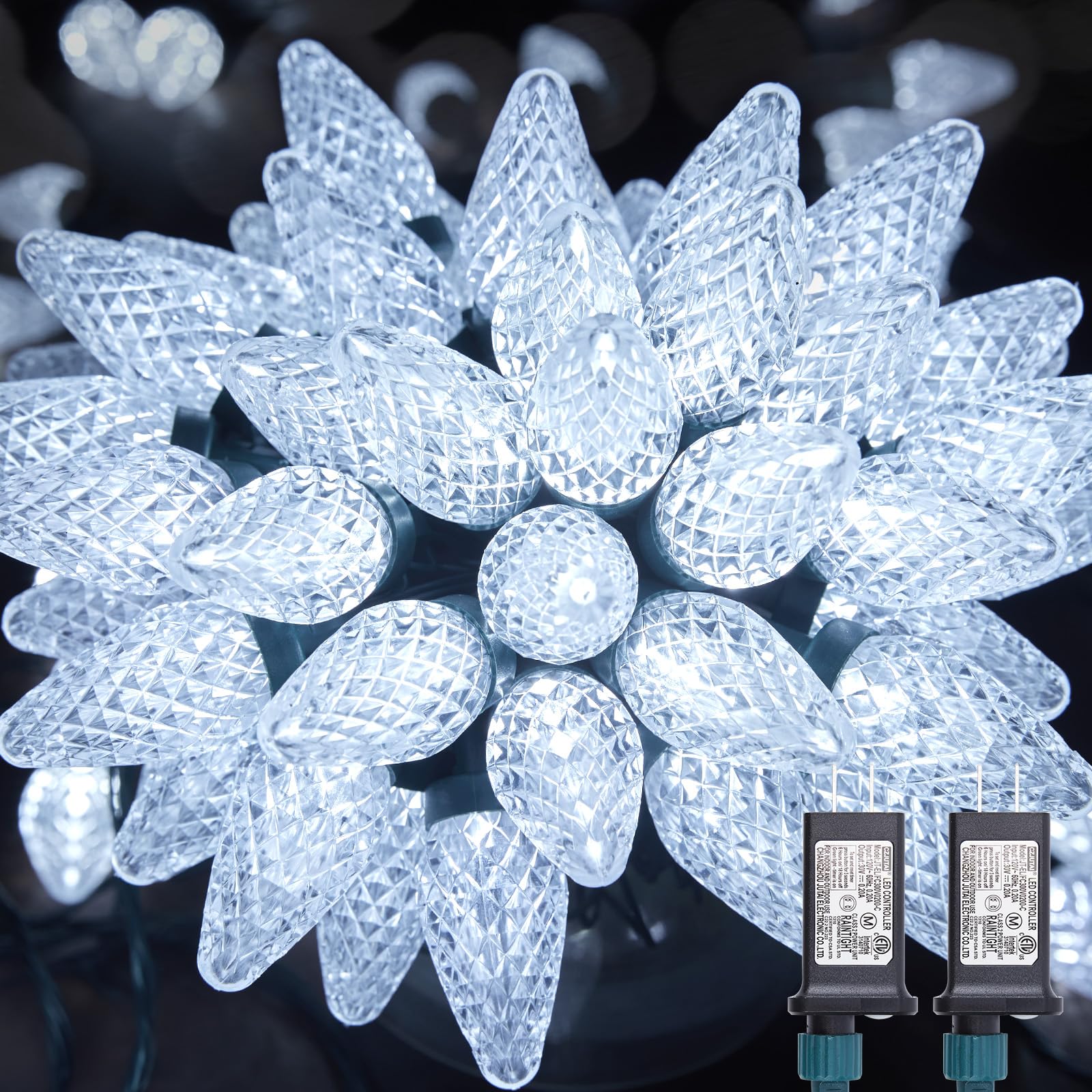 Brightown 2 Pack C9 Christmas Lights - Total 162 FT 200 LED String Lights with Timer & 8 Modes, Waterproof Connectable Green Wir