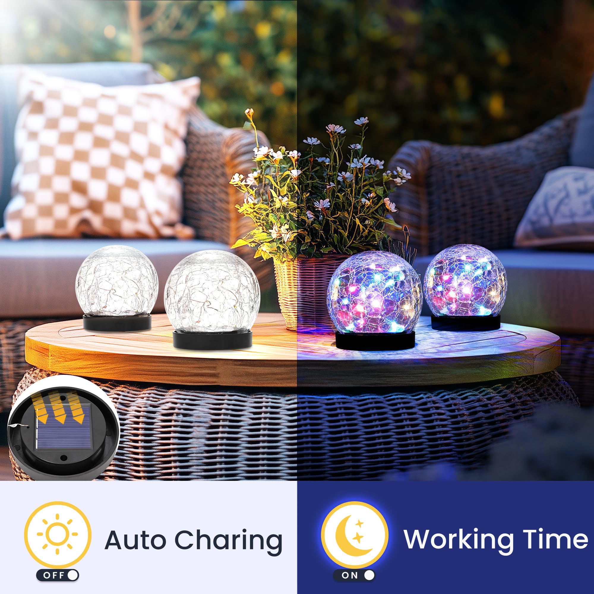 PATIOPIA Solar Globe Lights Outdoor, Waterproof  ed Glass Ball, 2 Pack, Multicolor, Model 9324