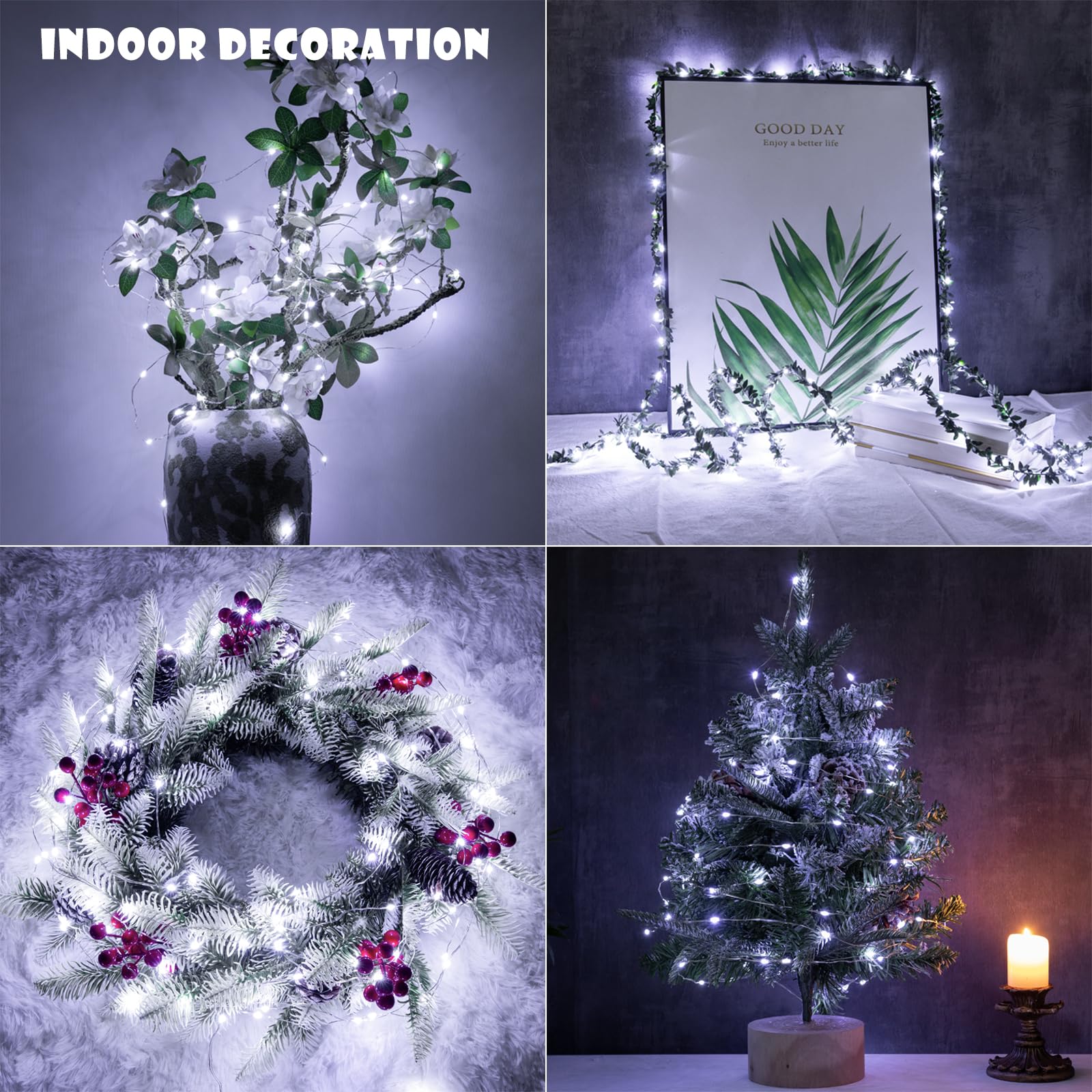 Zeluxdot 400Ft Fairy Lights, 1200 Leds, Waterproof Silver Wire, Cool White, 8 Modes Remote For Indoor/Outdoor Decor